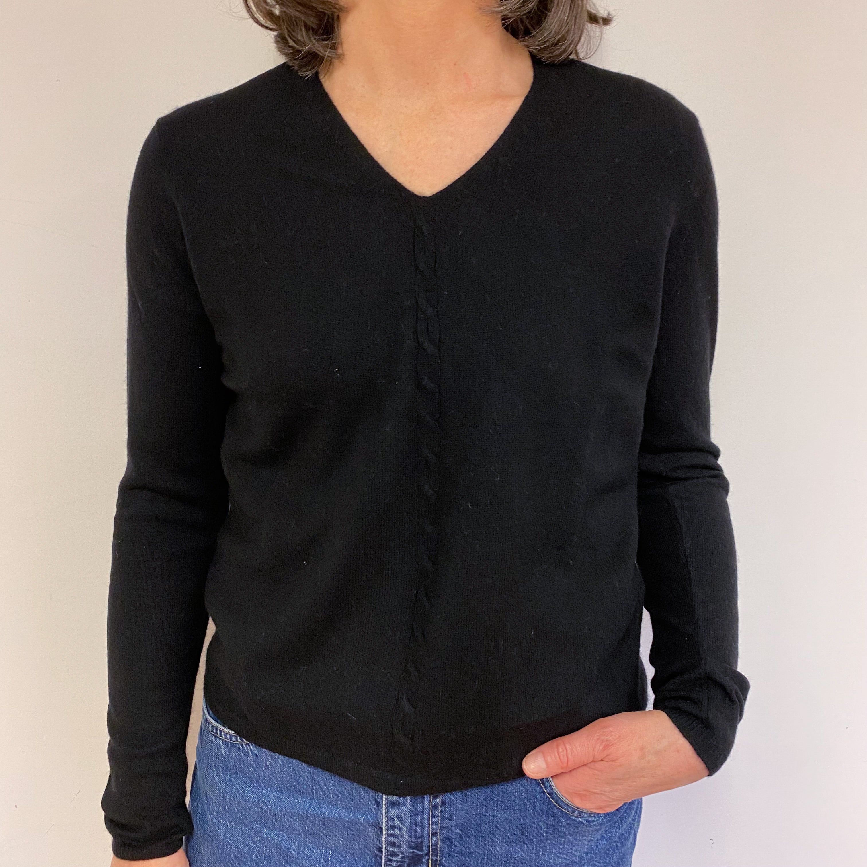 Black Classic V Neck Jumper Medium