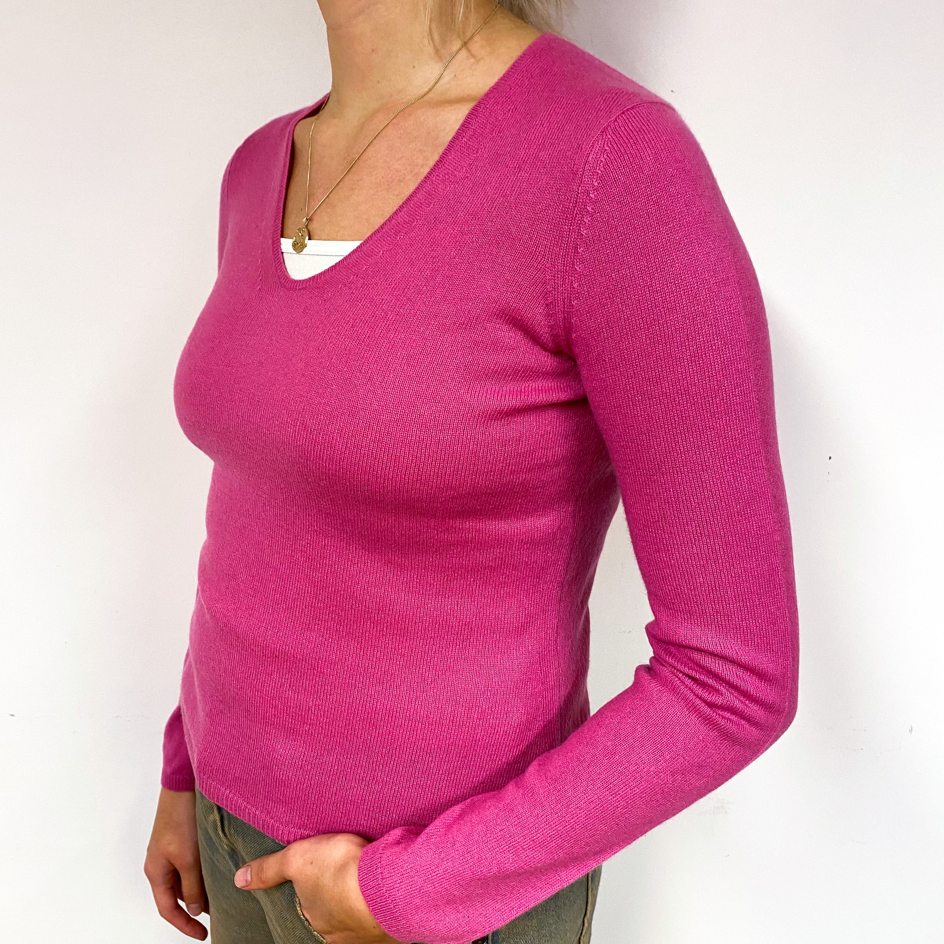 Sweet Pea Pink Cashmere V-Neck Jumper Small