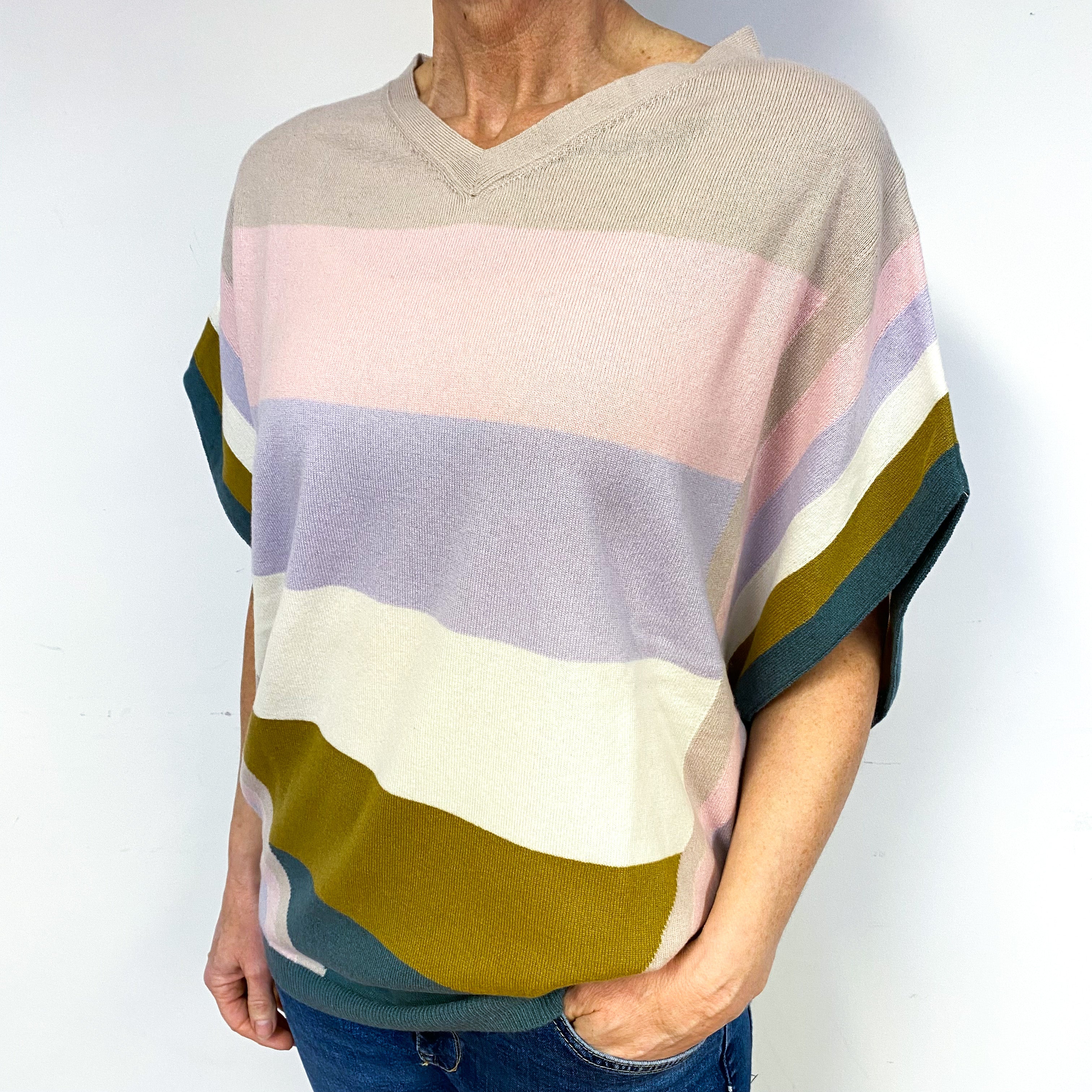 Brand New Scottish Striped Slouchy V-Neck Jumper Medium