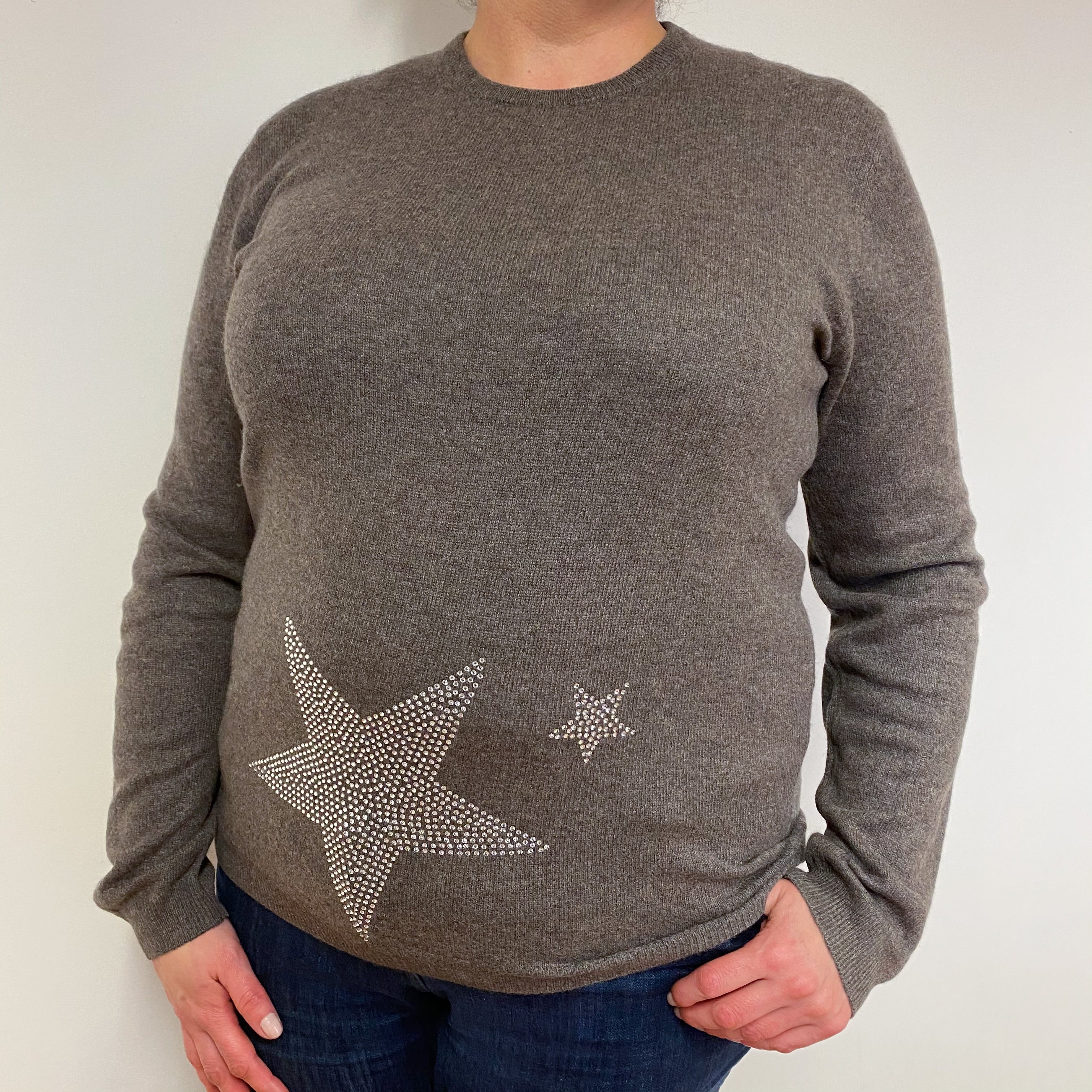 Donkey Brown Diamanté Star Boyfriend V- Neck Jumper