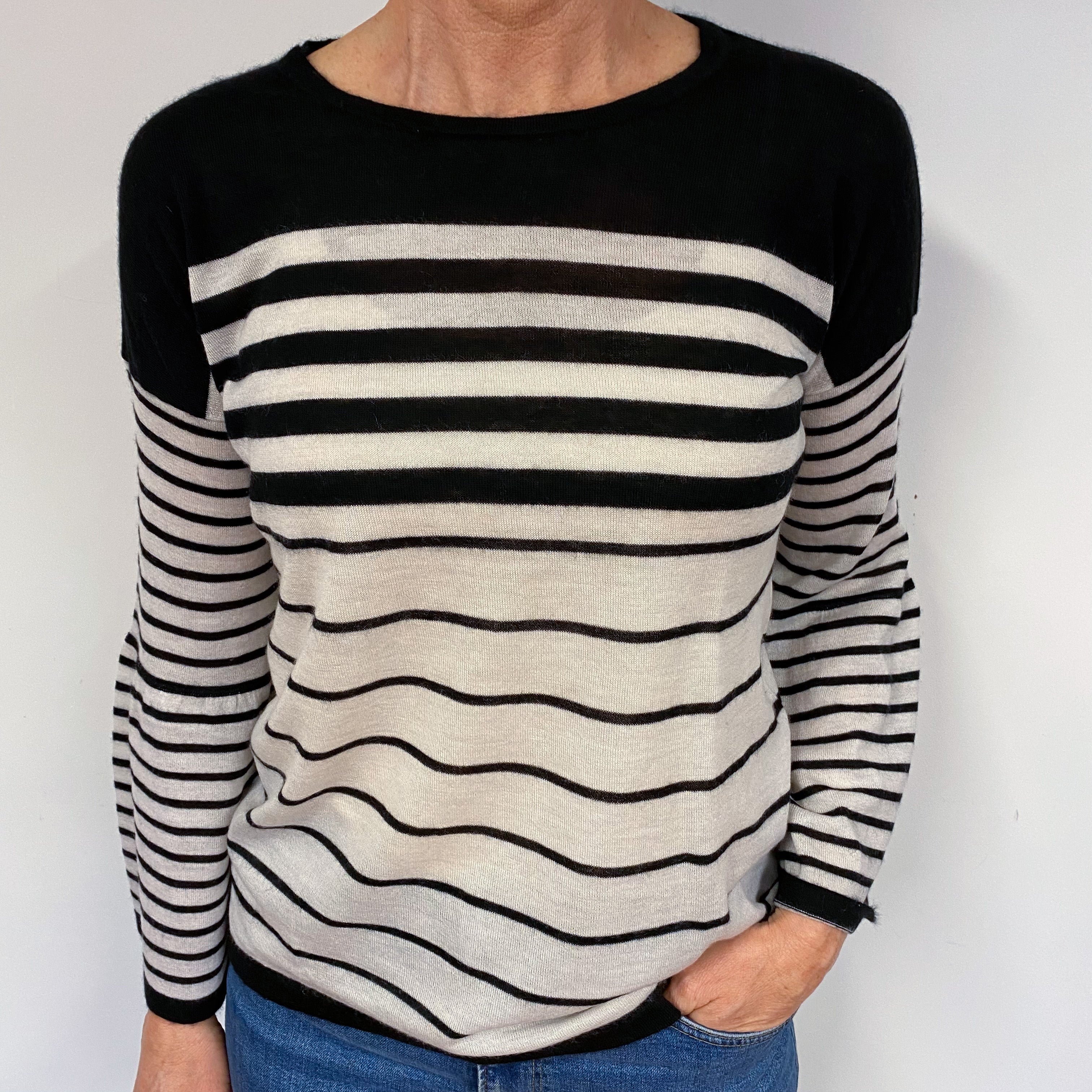 Monochrome Striped Crew Neck Jumper Medium