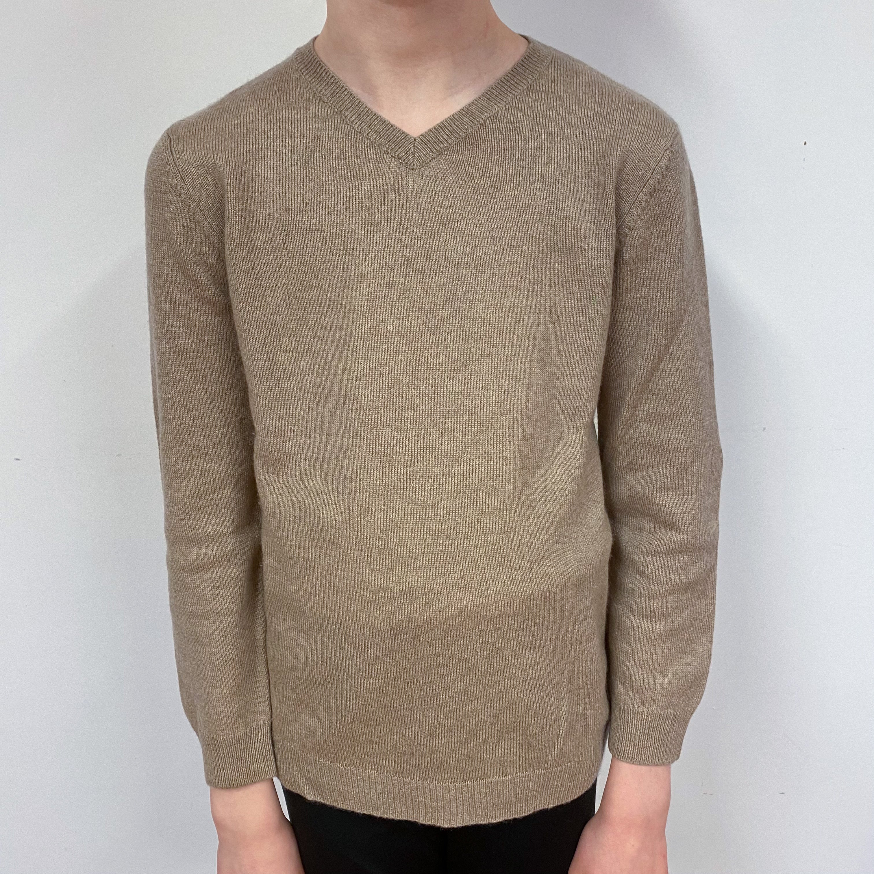 Children’s Latte Brown Cashmere V-Neck Jumper Boy’s Age 8