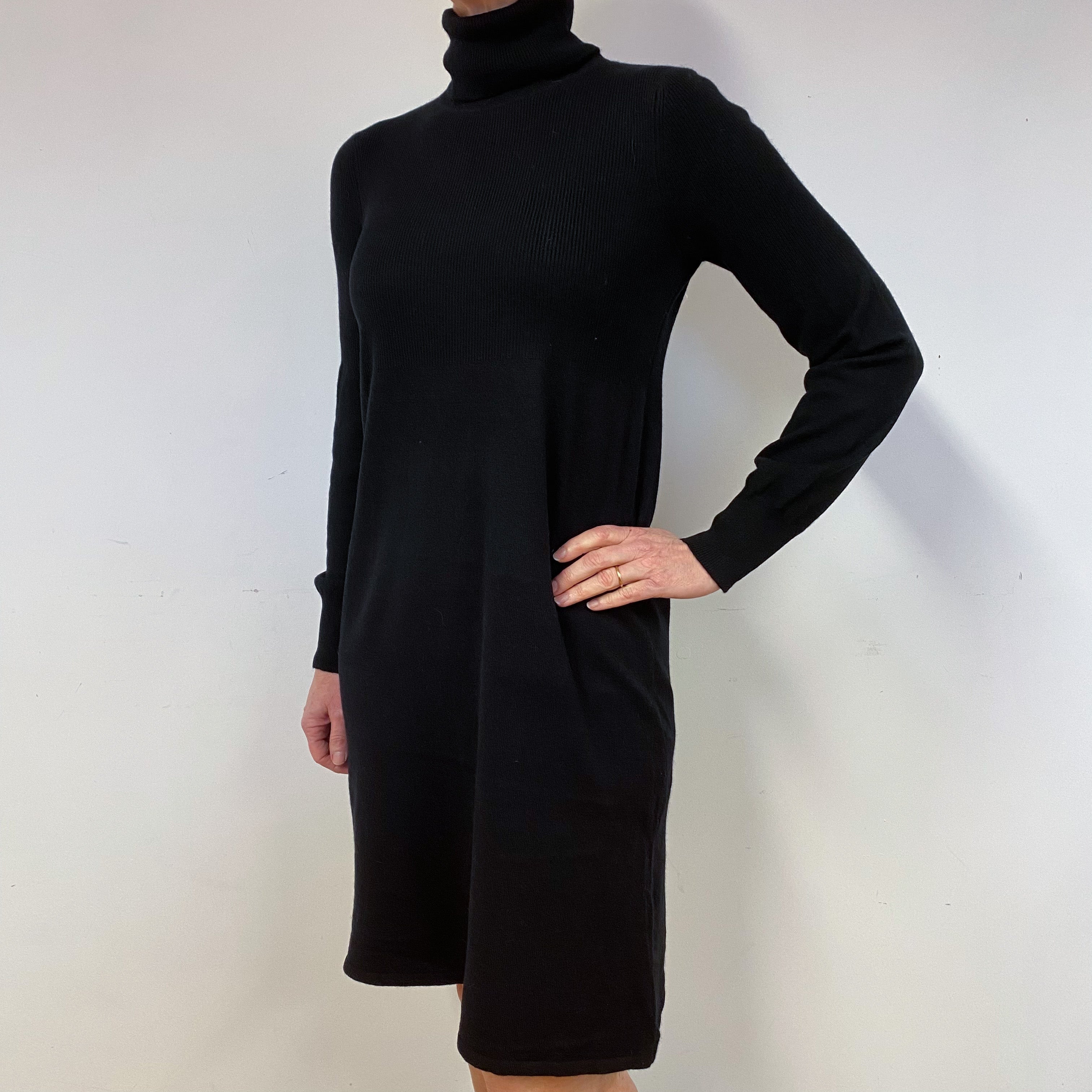 Black Cashmere Polo Neck Dress Medium