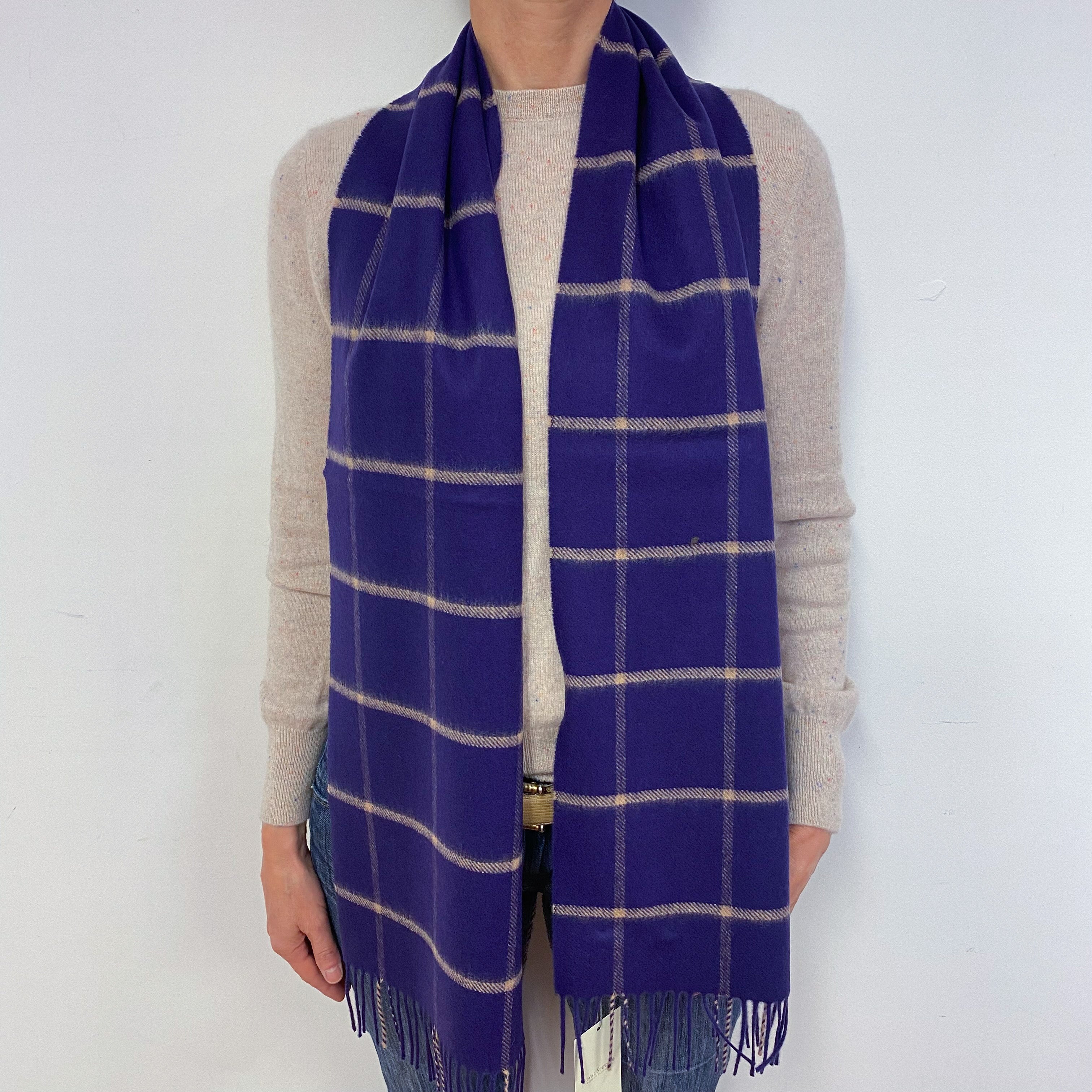 Brand New Scottish Woven Cashmere Scarf Purple Windowpane