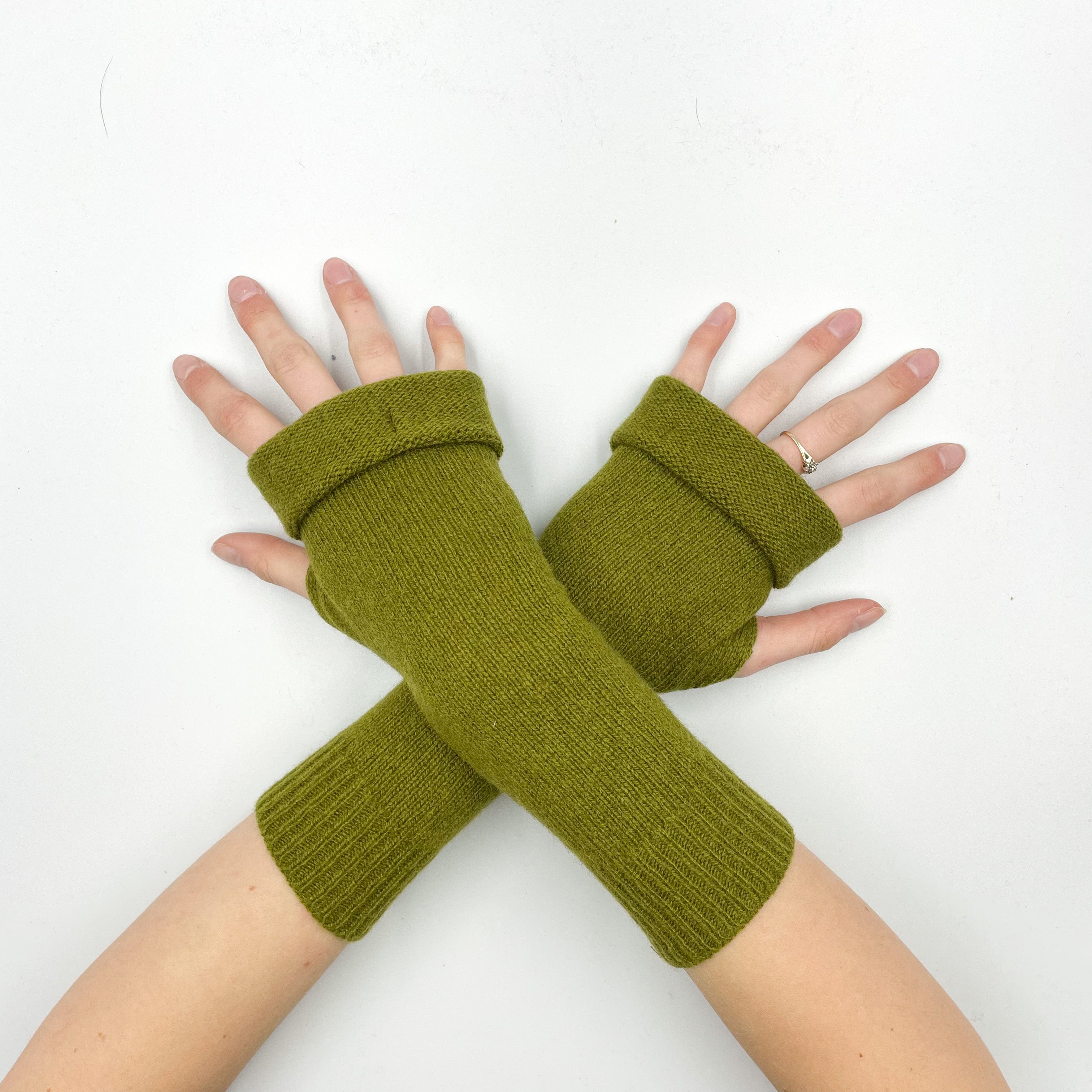 Deep Olive Green Fingerless Gloves