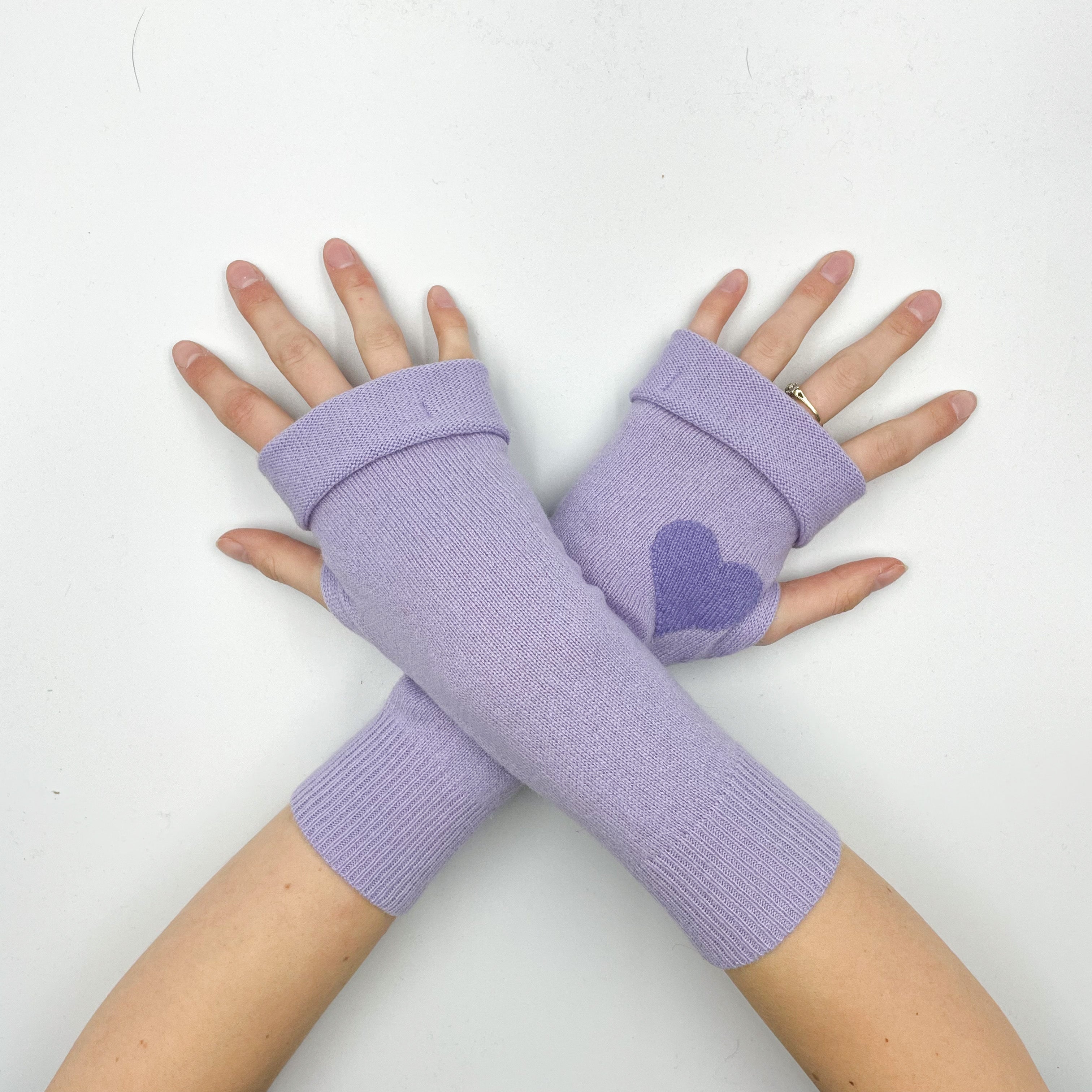 Lilac Heart Fingerless Gloves