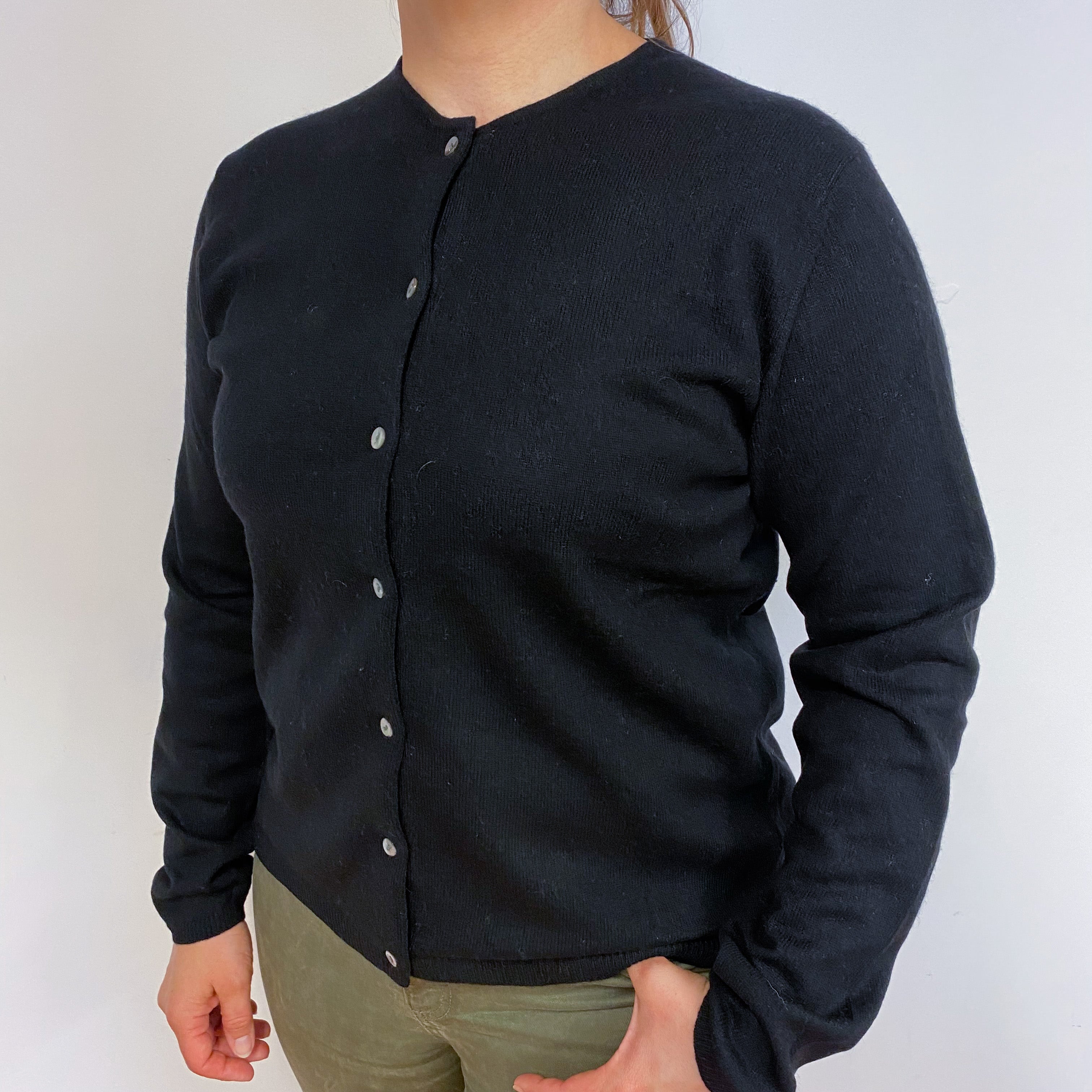 Classic Black Crew Neck Cardigan Large