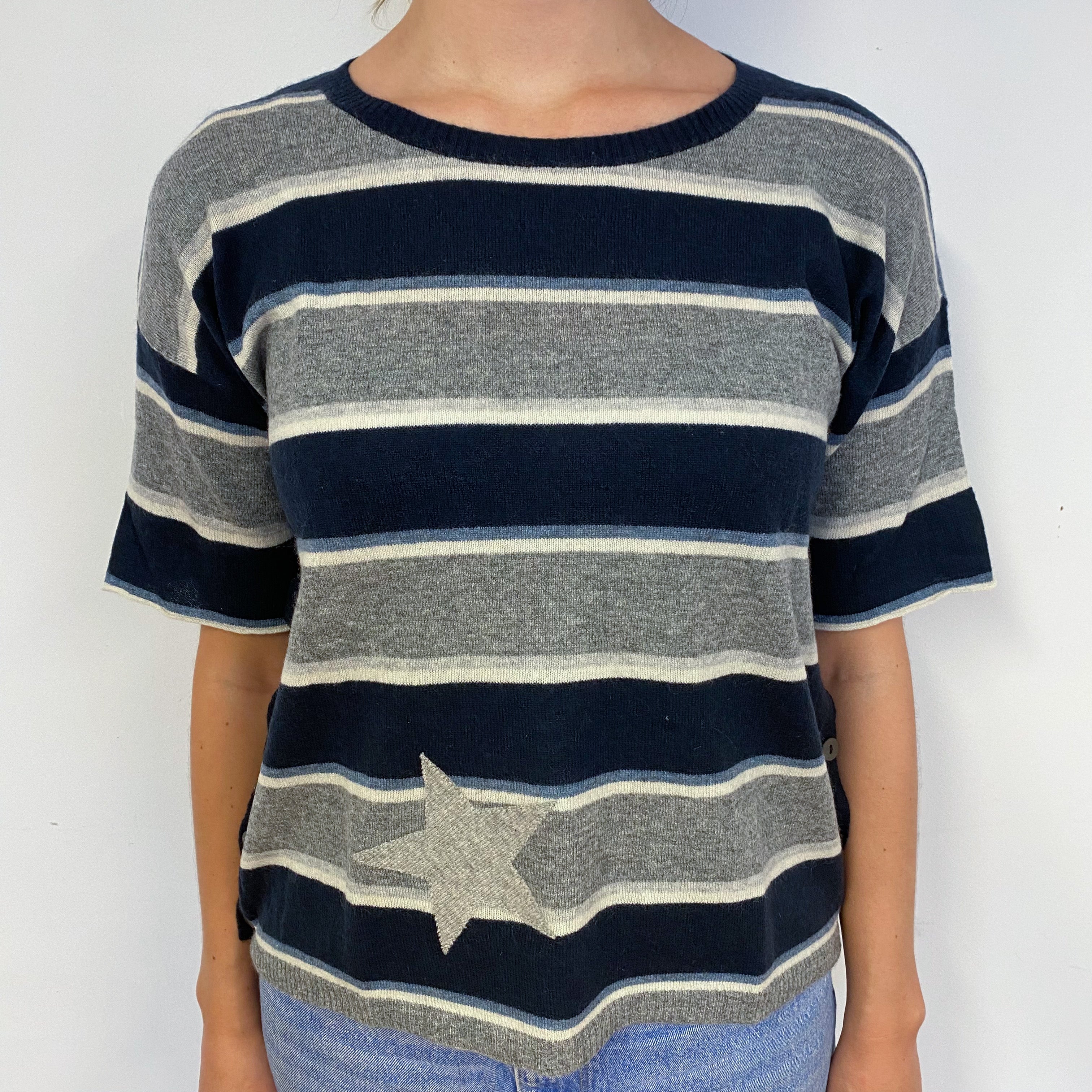 Blue Striped Tunic Style Jumper Small