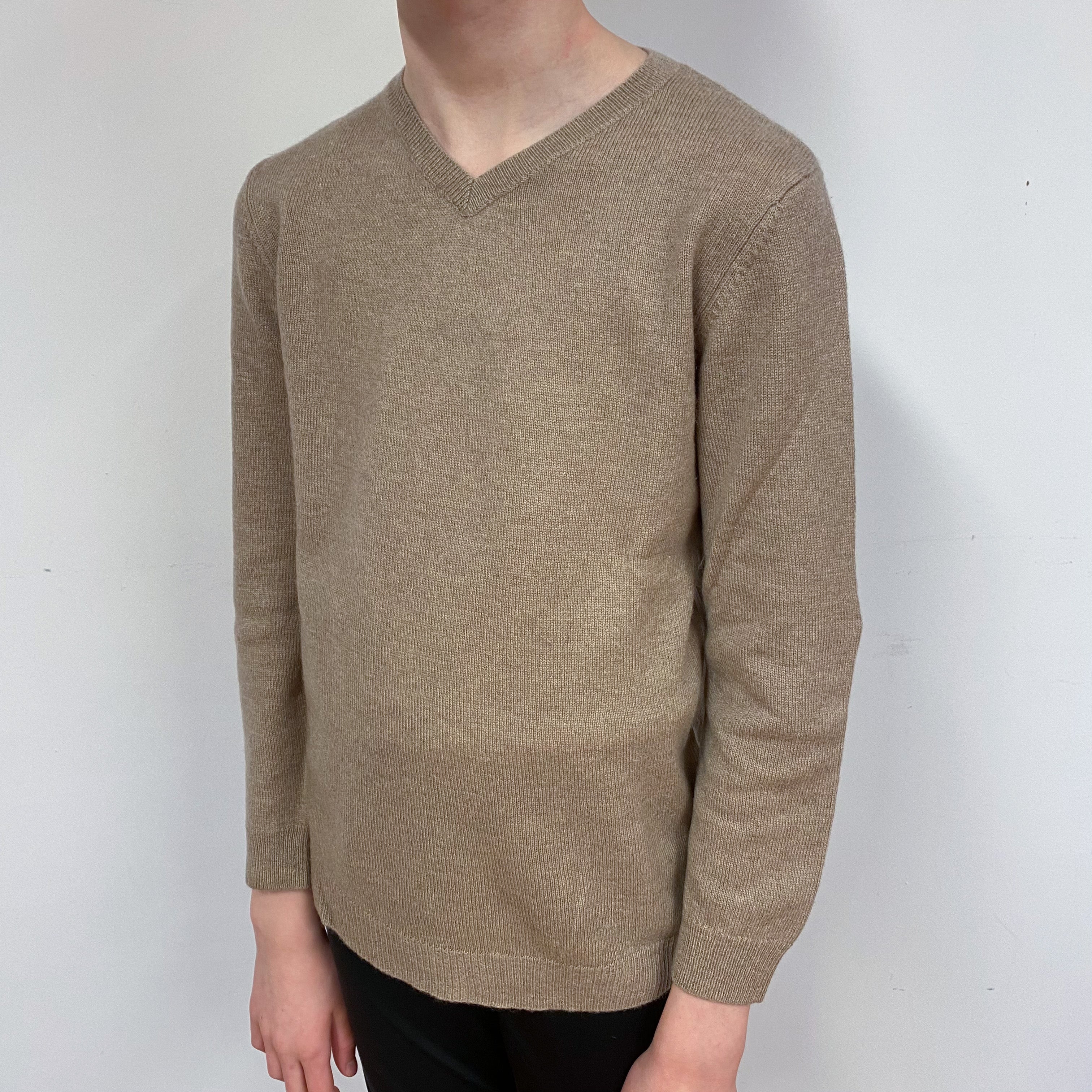 Children’s Latte Brown Cashmere V-Neck Jumper Boy’s Age 8