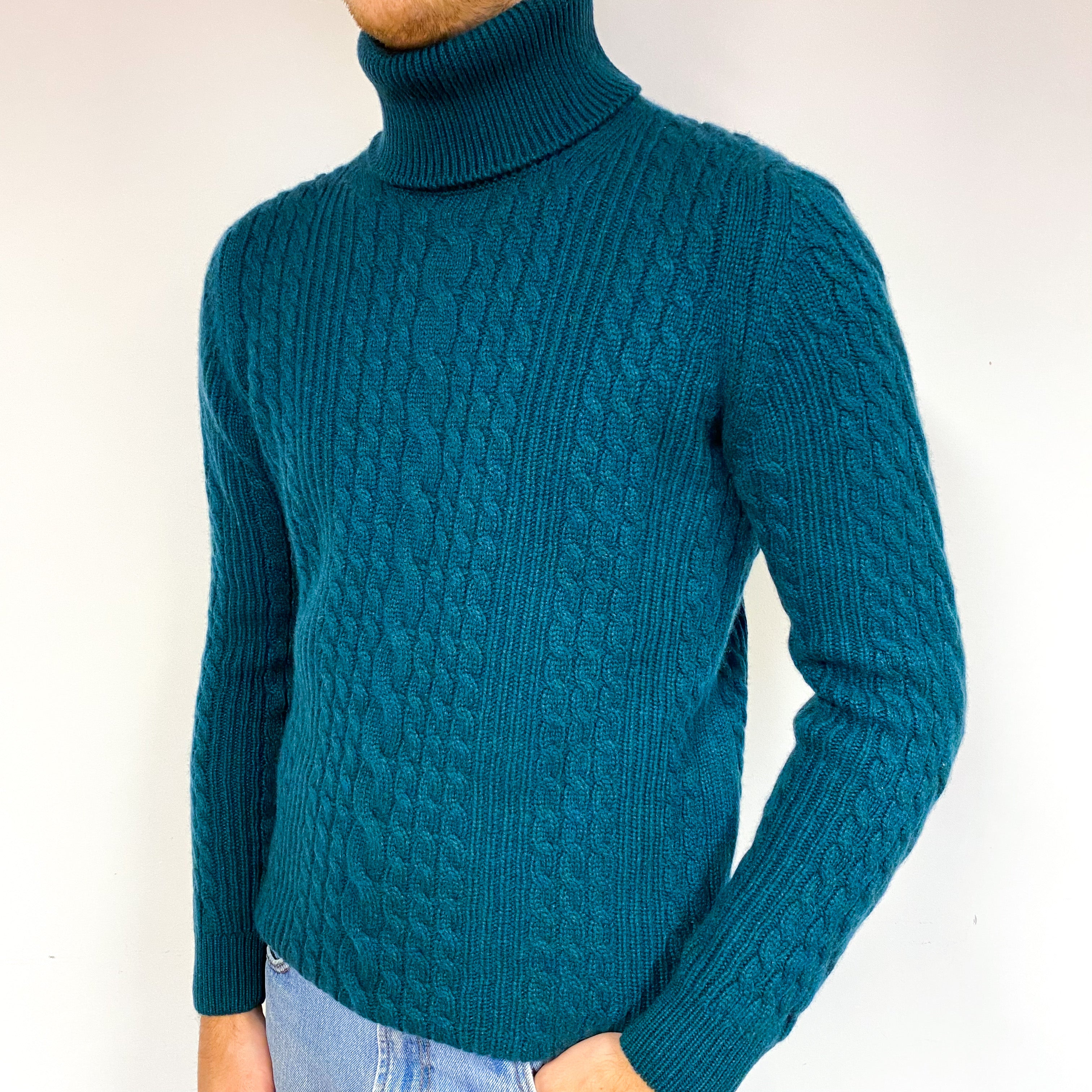 Men’s Brand New Scottish Chunky Forest Green Polo Neck Jumper Medium & Large