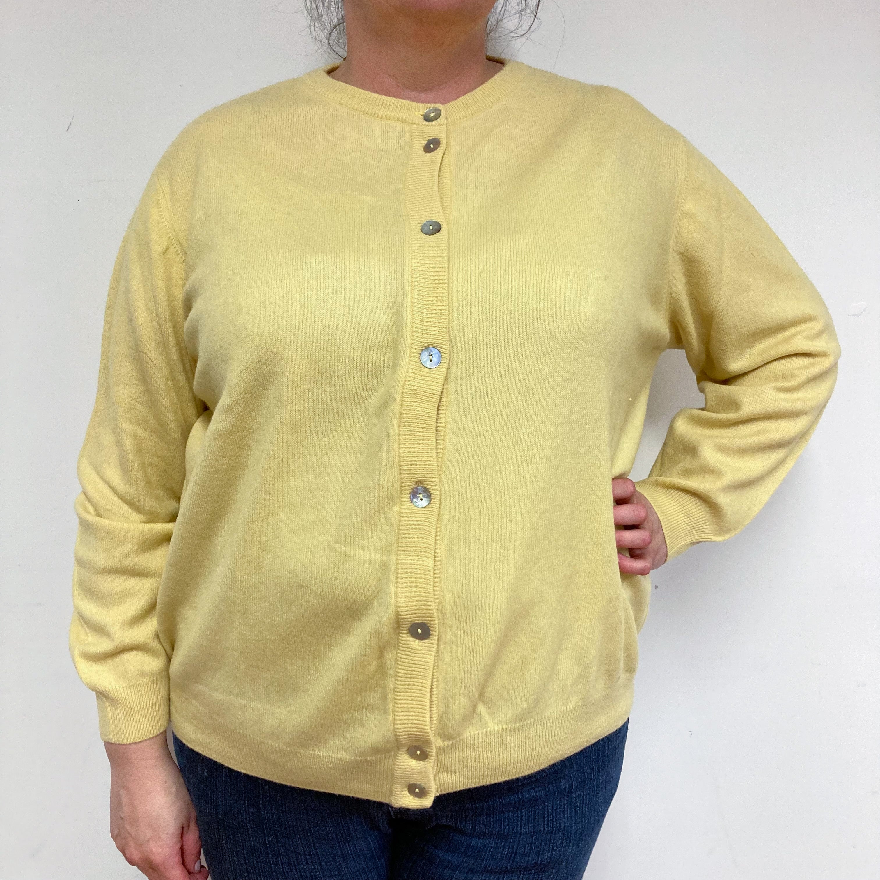 Primrose Yellow Crew Neck Cardigan Extra Large
