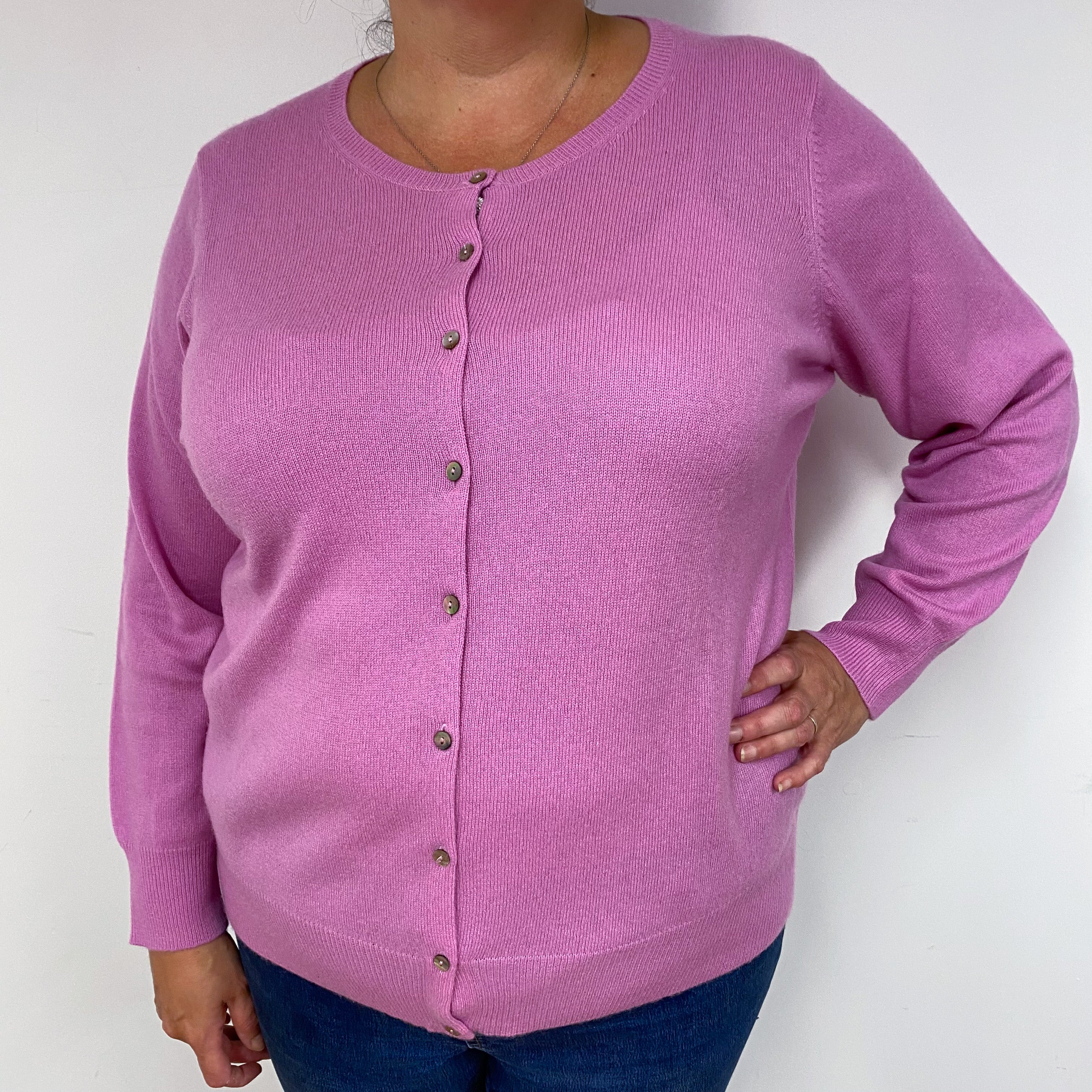 Mauve Pink Crew Neck Cardigan Extra Large