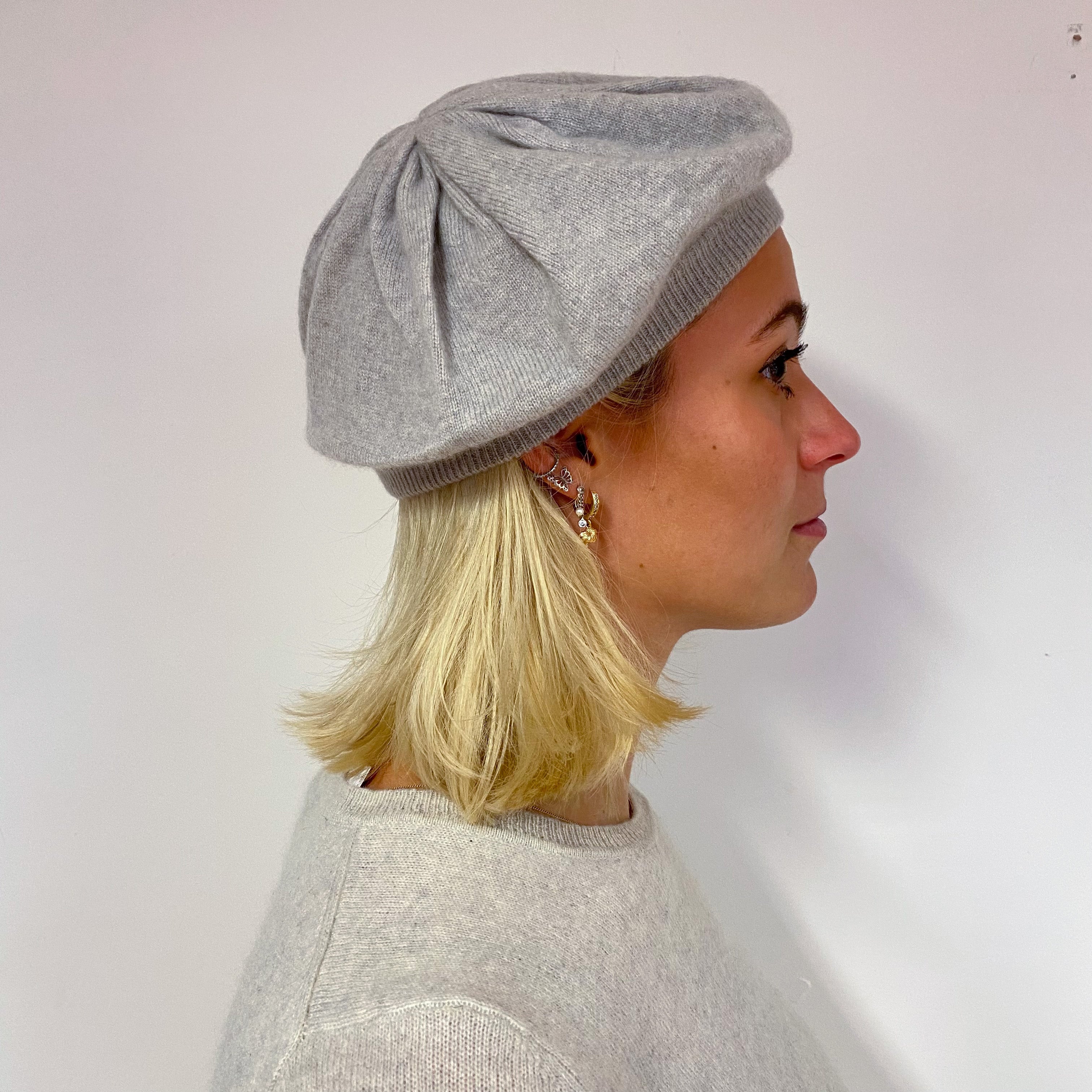 Smoke Grey Cashmere Beret Hat One Size