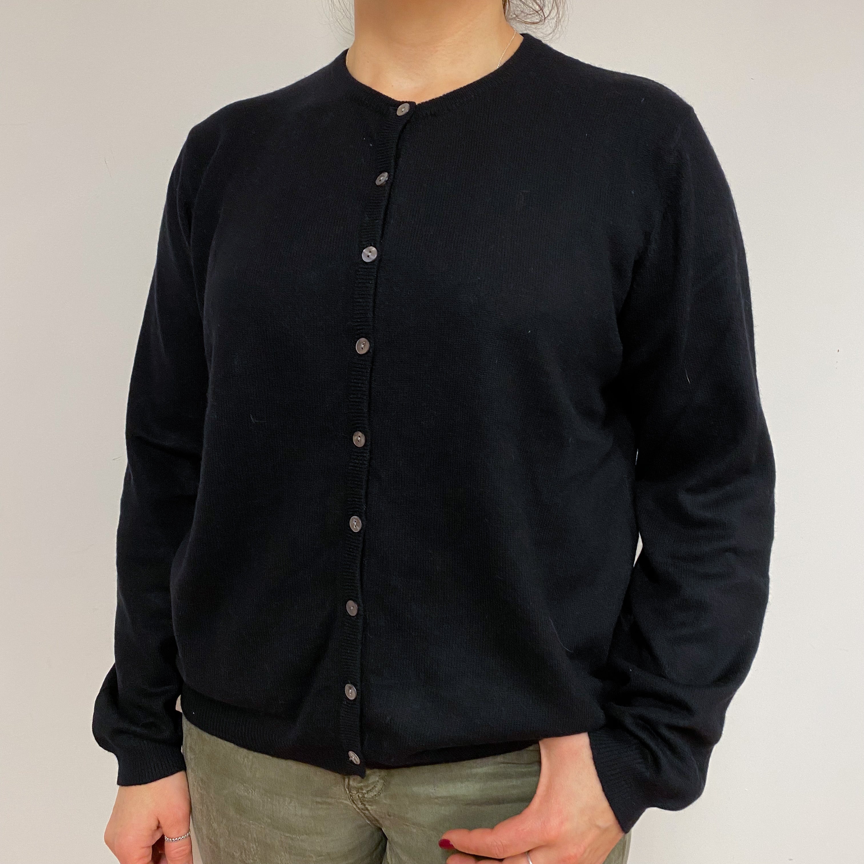Classic Black Crew Neck Cardigan Large