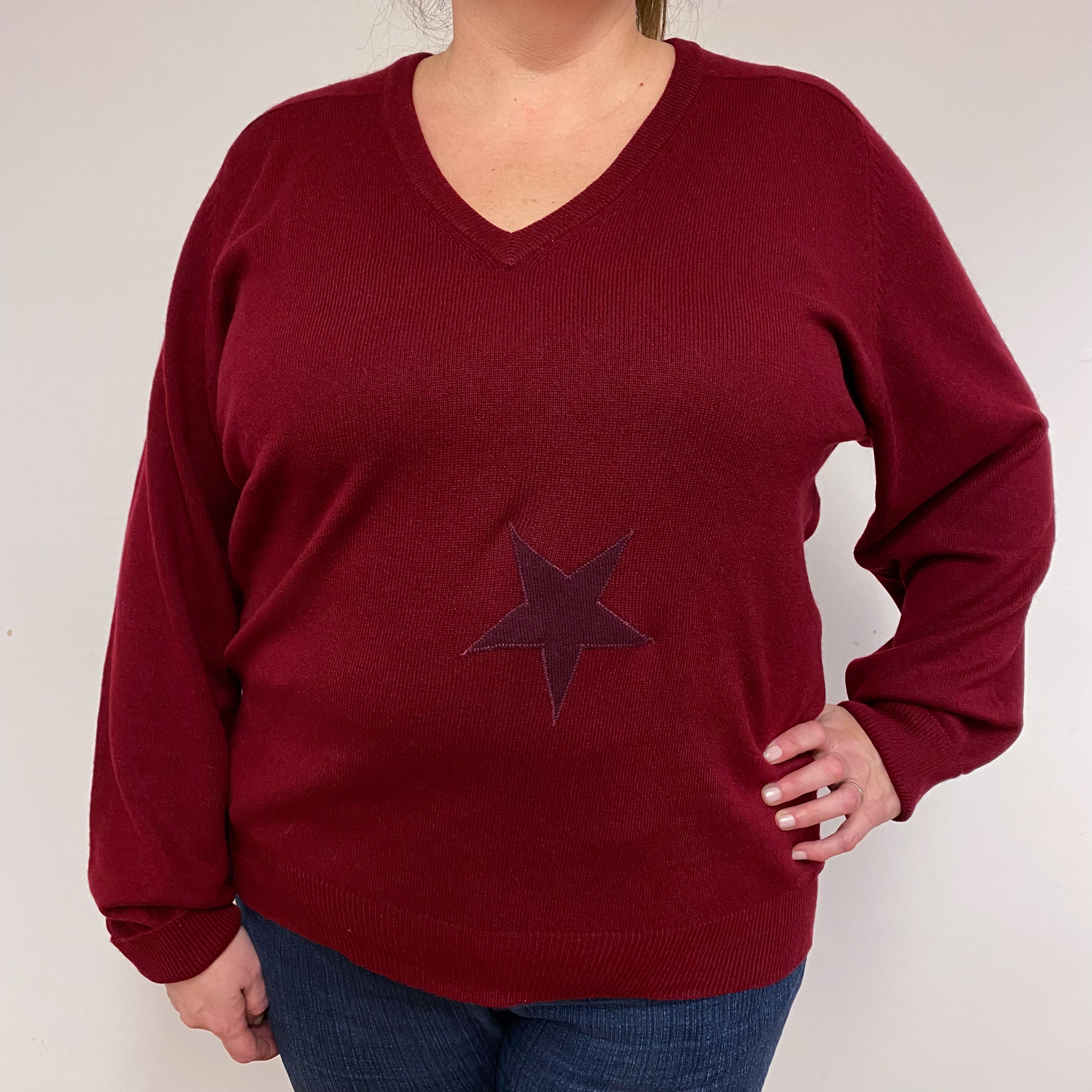 Boyfriend Claret Star V Neck Jumper Extra Large