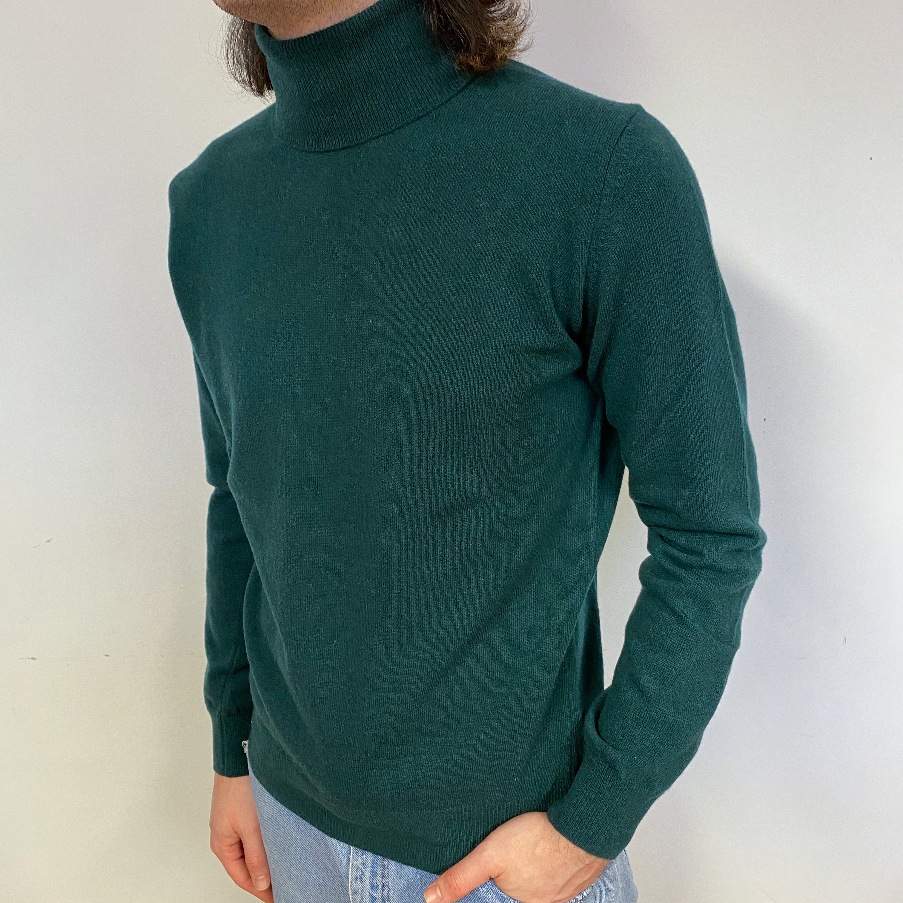 New Italian Forest Green Unisex Polo Neck Jumper Small-Extra Large