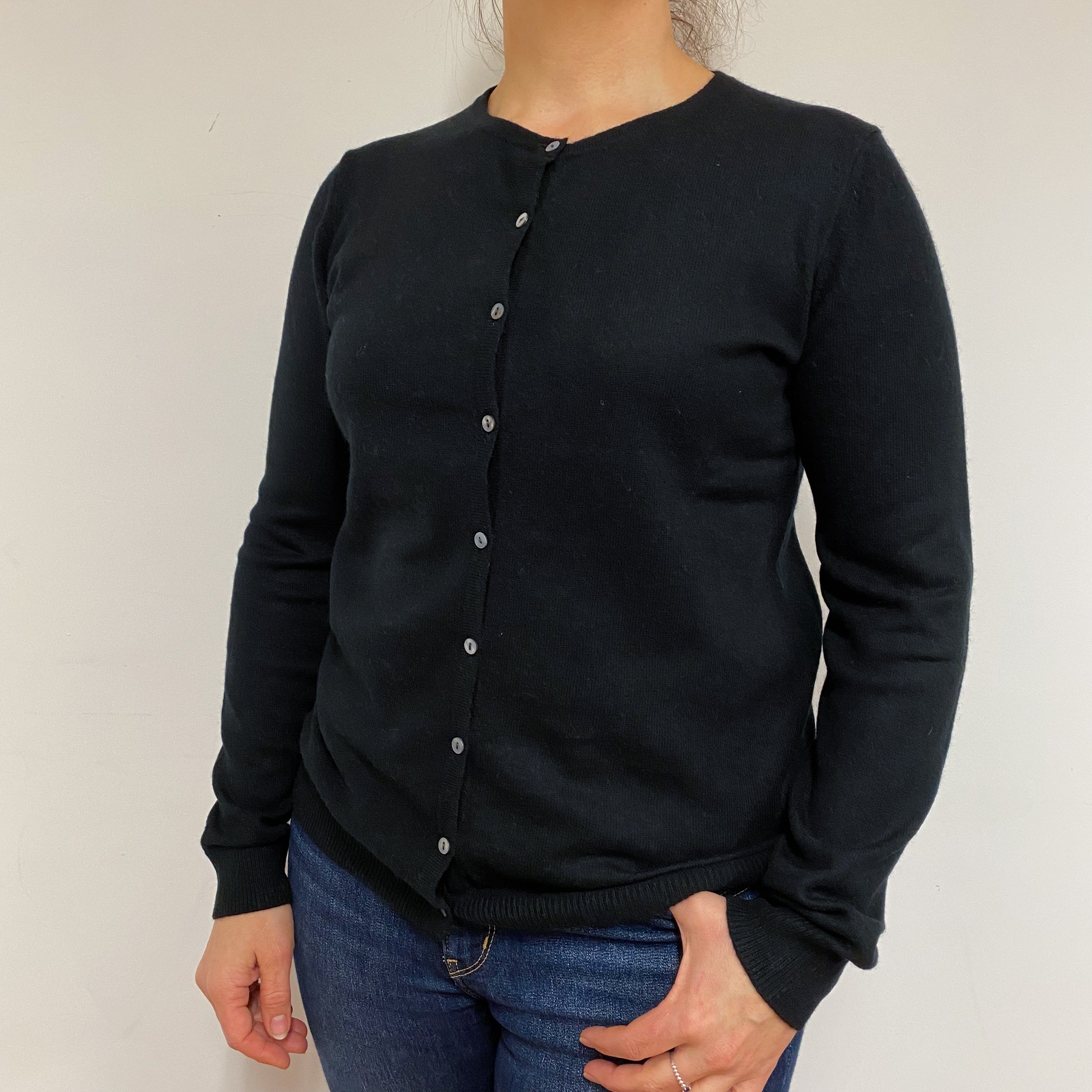 Classic Black Crew Neck Cardigan Large