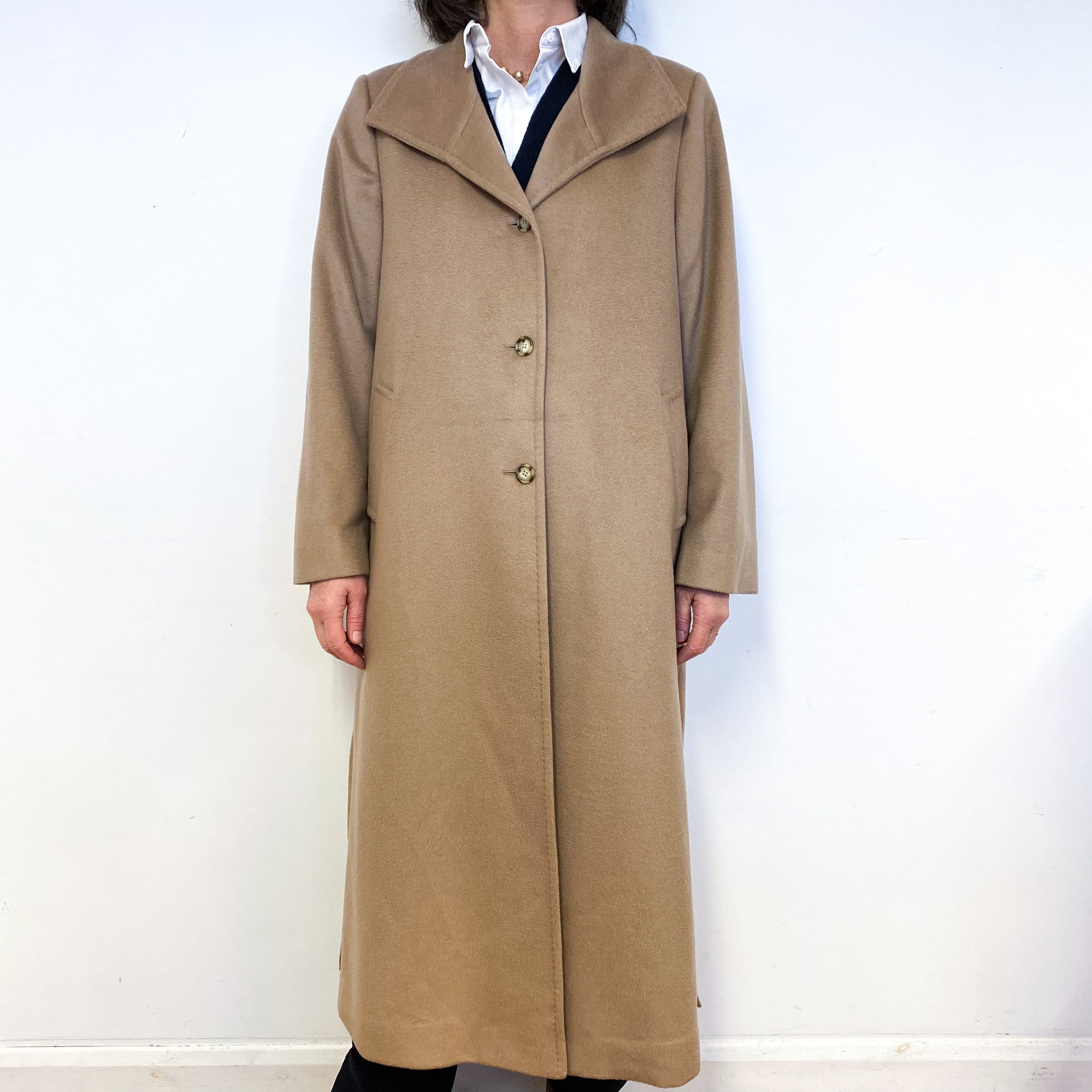 Camel Brown Longline Cashmere Coat Medium