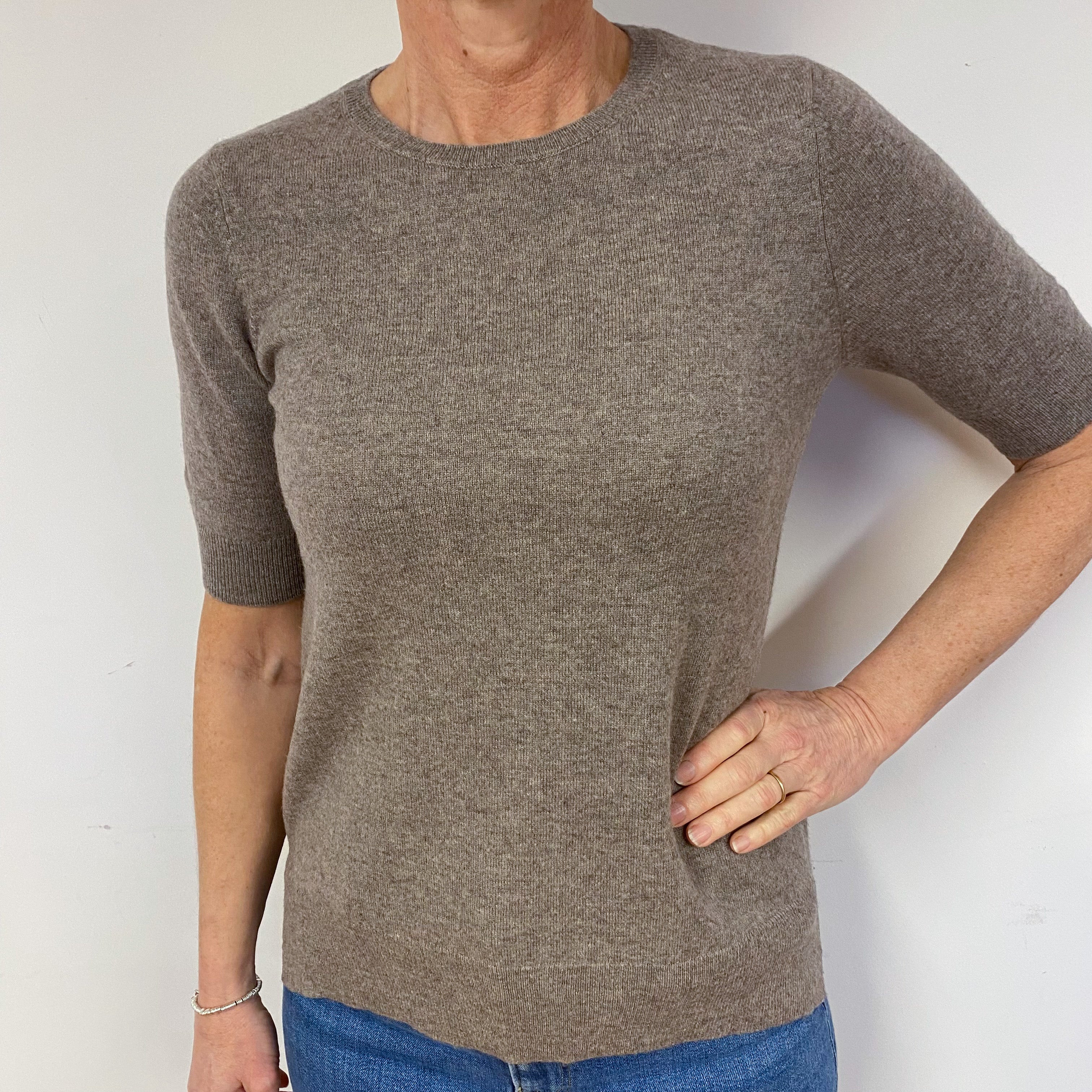 Mink Brown Cashmere Short Sleeved Jumper Medium
