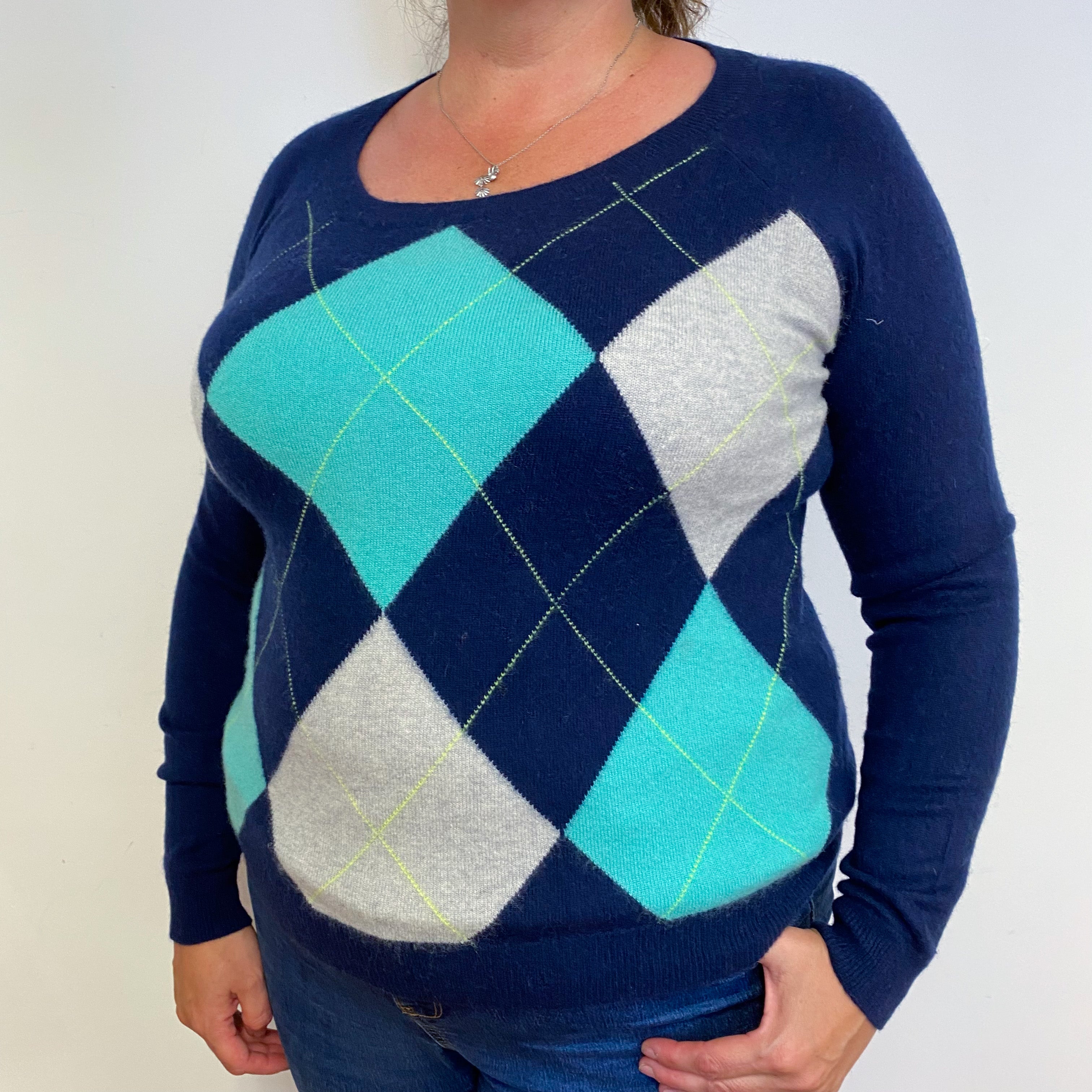 Navy Diamond Crew Neck Jumper Extra Large