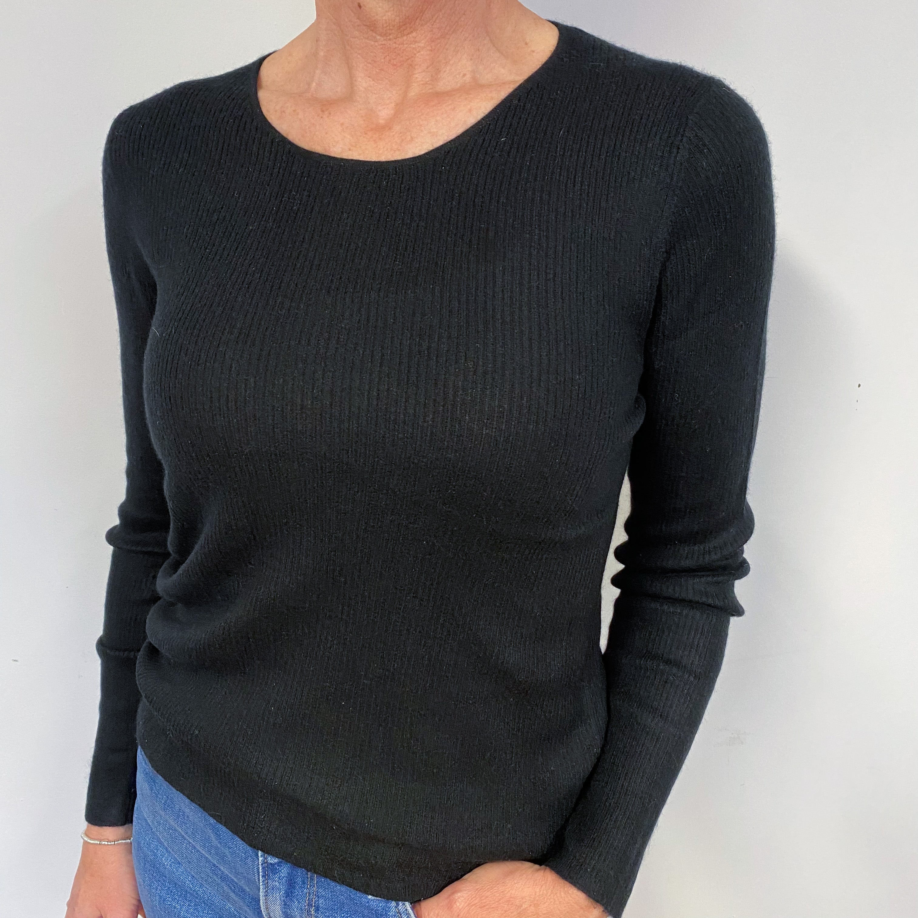 Black Skinny Ribbed Crew Neck Jumper Medium