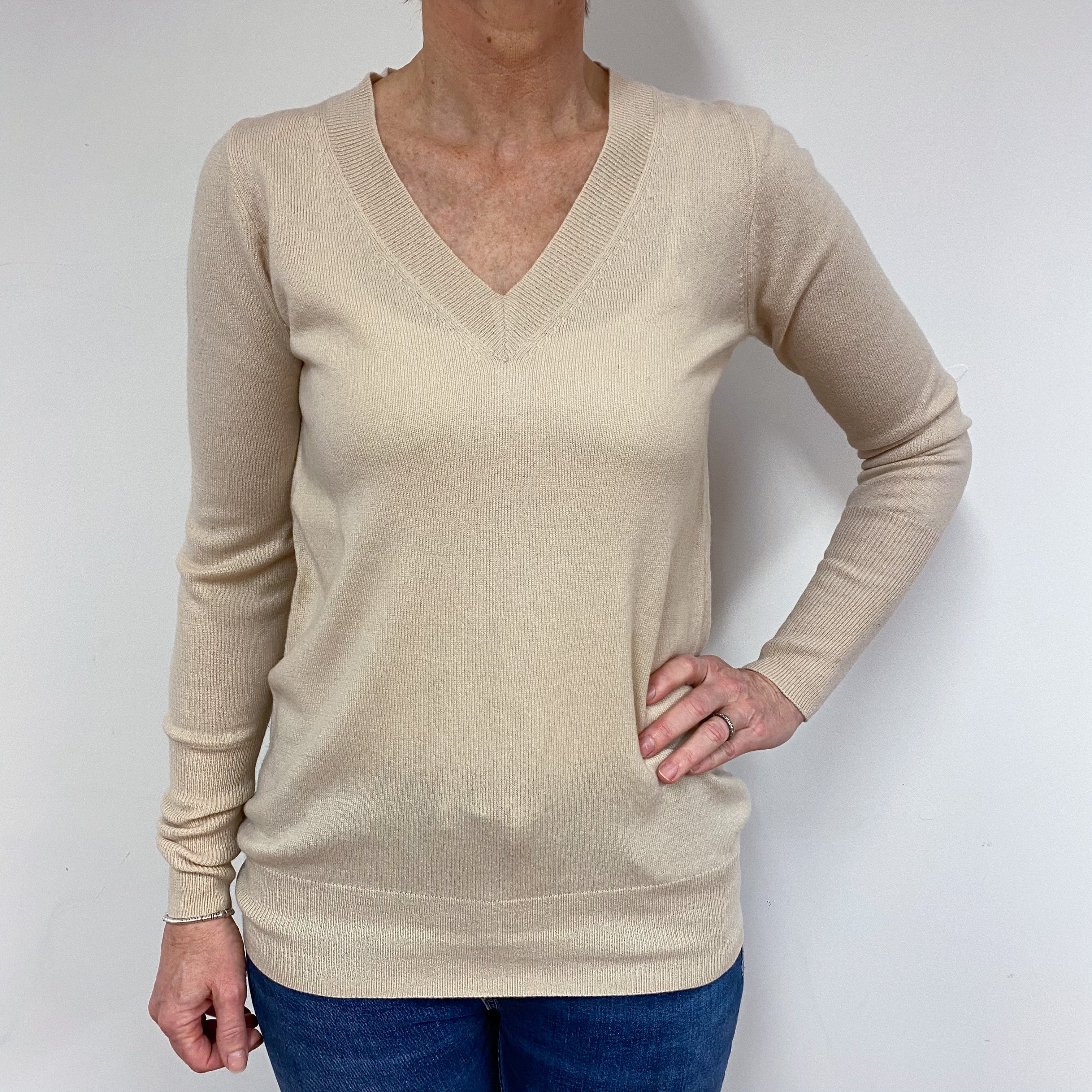 Palest Biscuit V Neck Jumper Medium