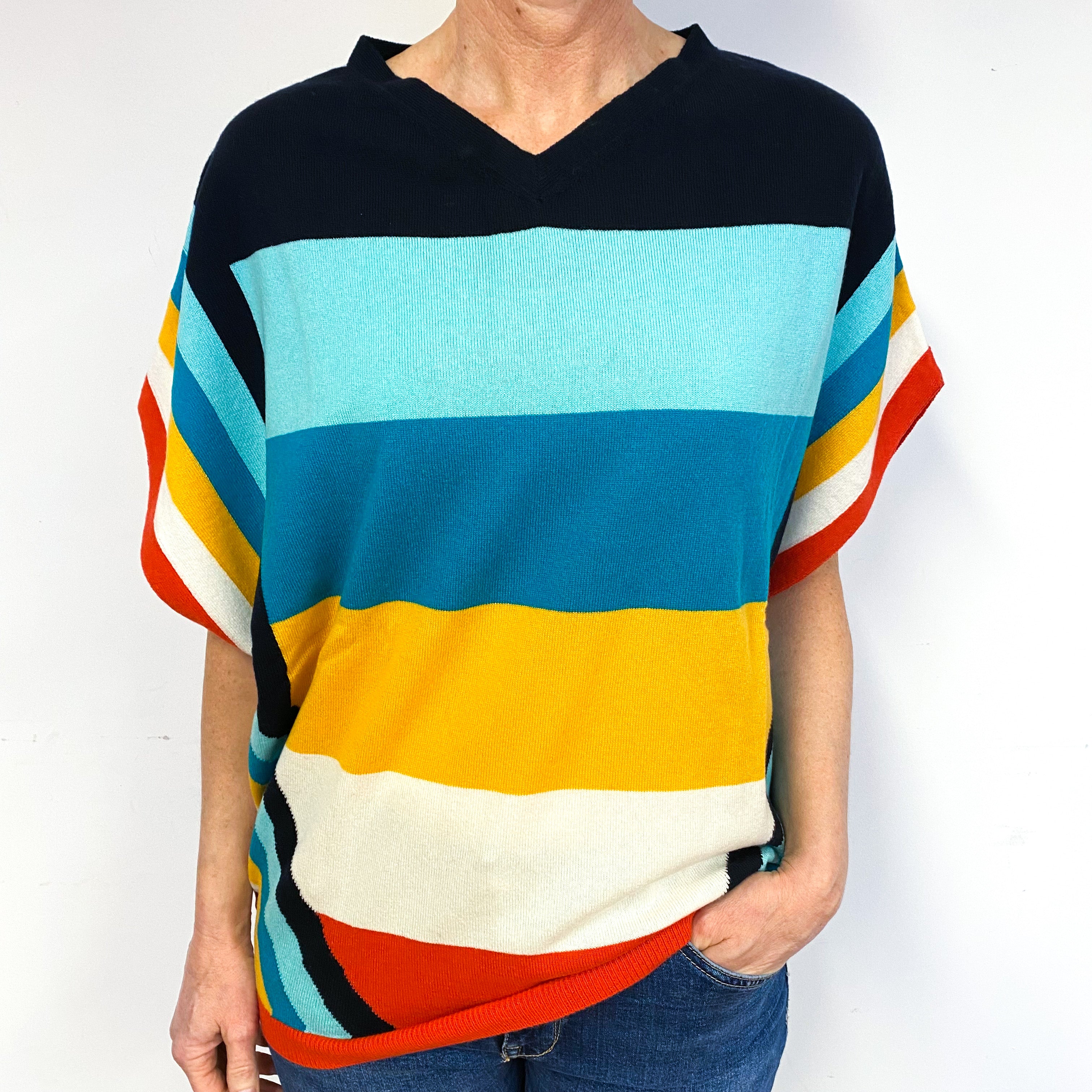 Brand New Scottish Striped Slouchy V-Neck Jumper Medium