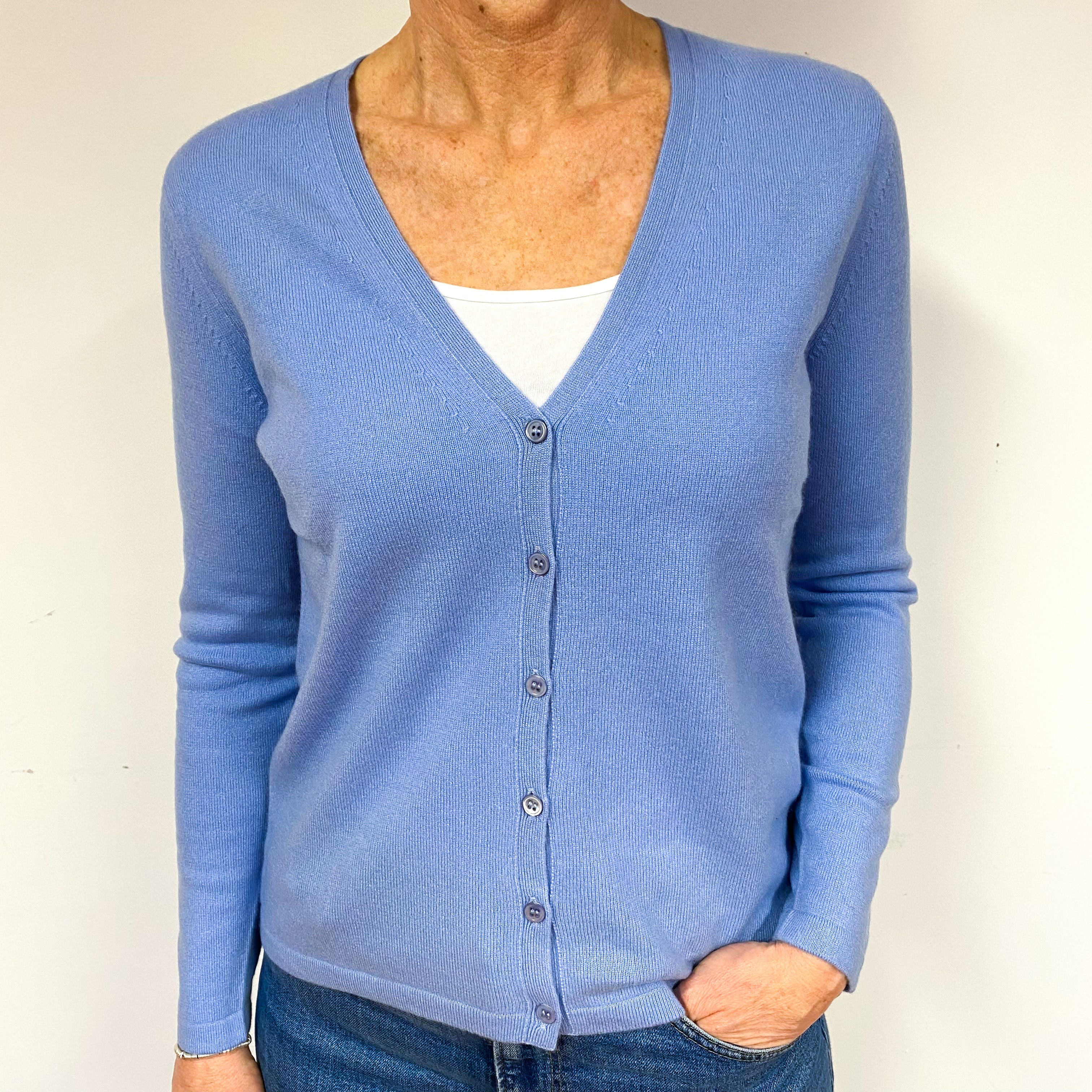 New Cornflower Blue Cashmere V-Neck Cardigan Medium
