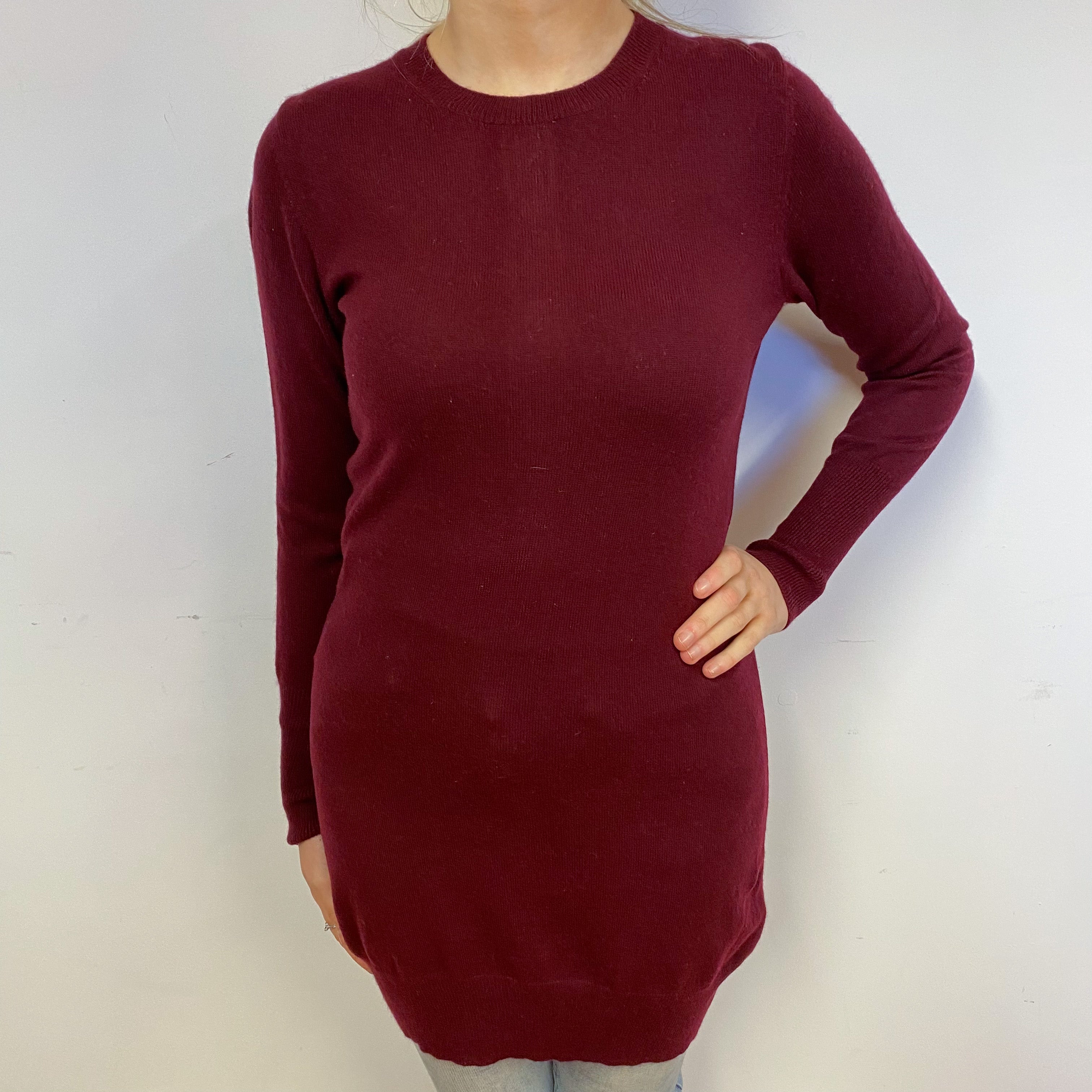 Wine Red Cashmere Crew Neck Dress Small