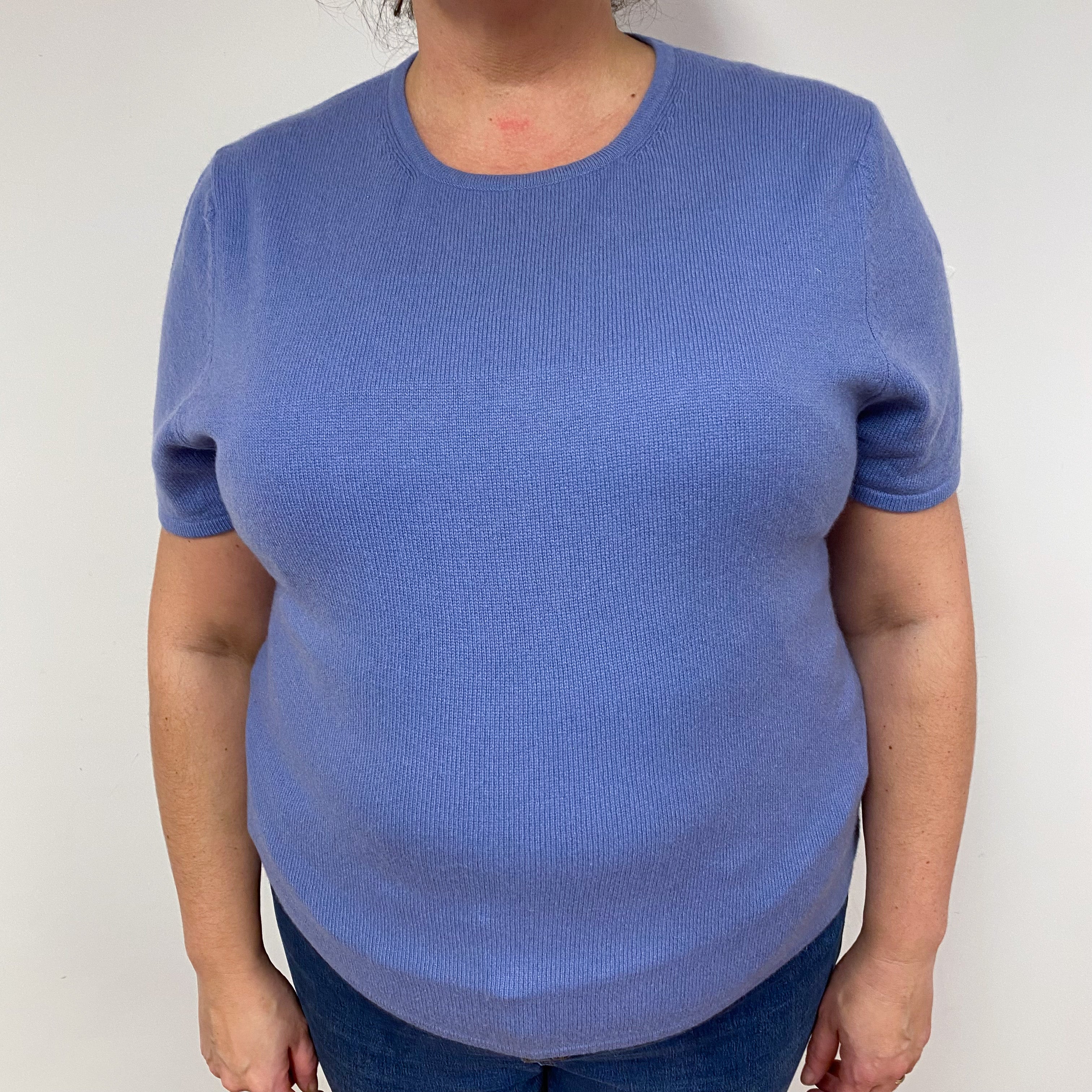 Periwinkle Purple Cashmere Short Sleeved Jumper Extra Large