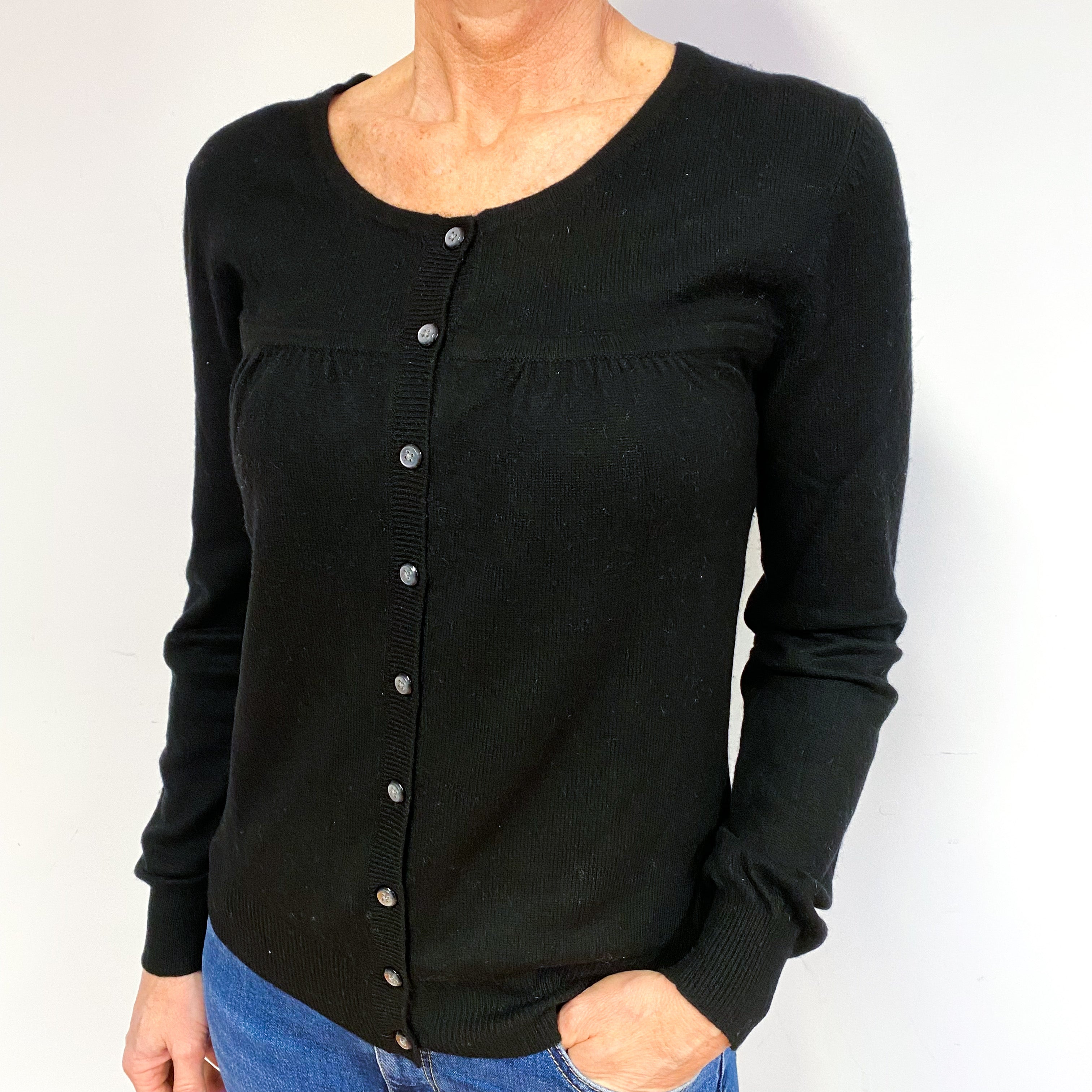 Black Cashmere Crew Neck Cardigan Medium