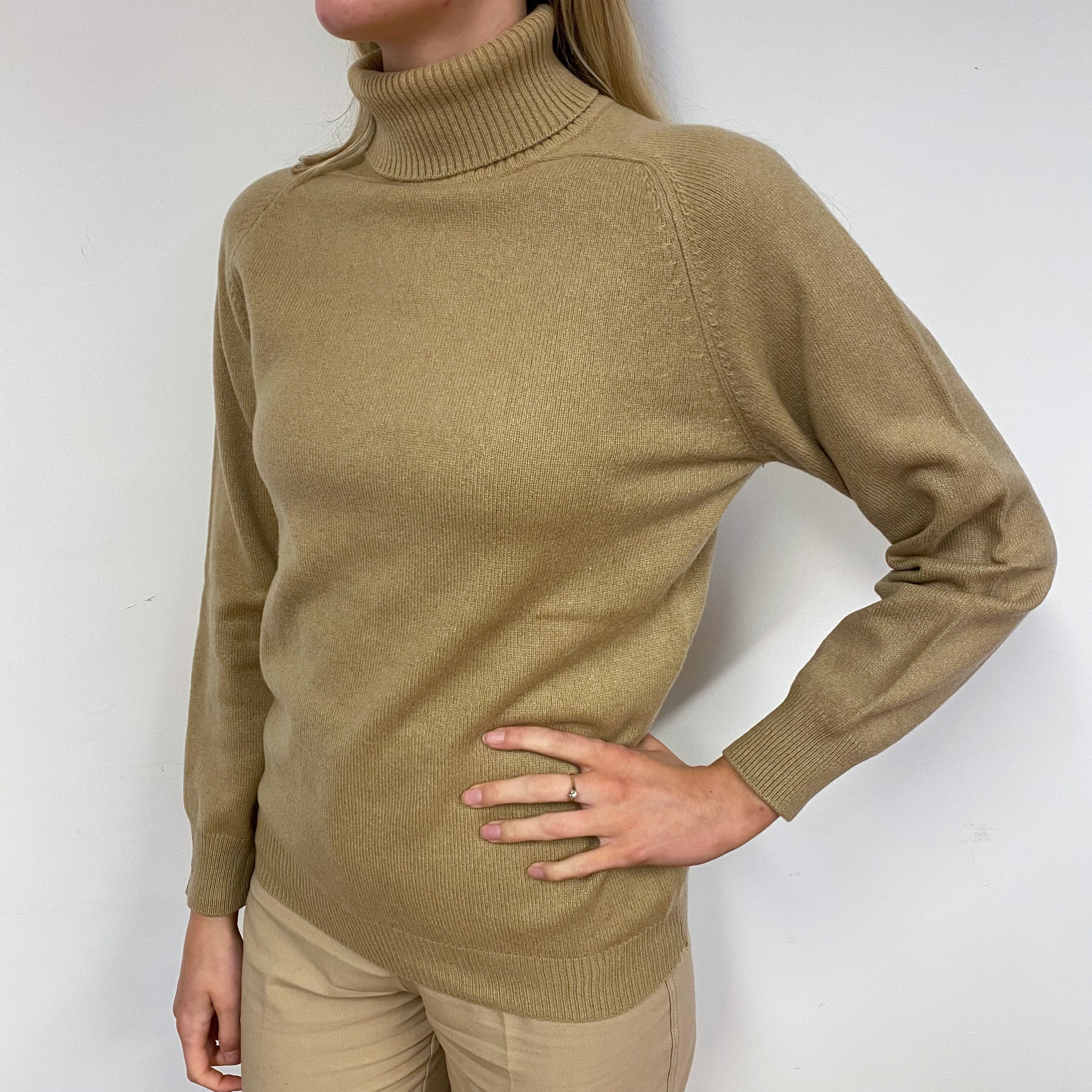 Vintage Sand Polo Neck Jumper Small