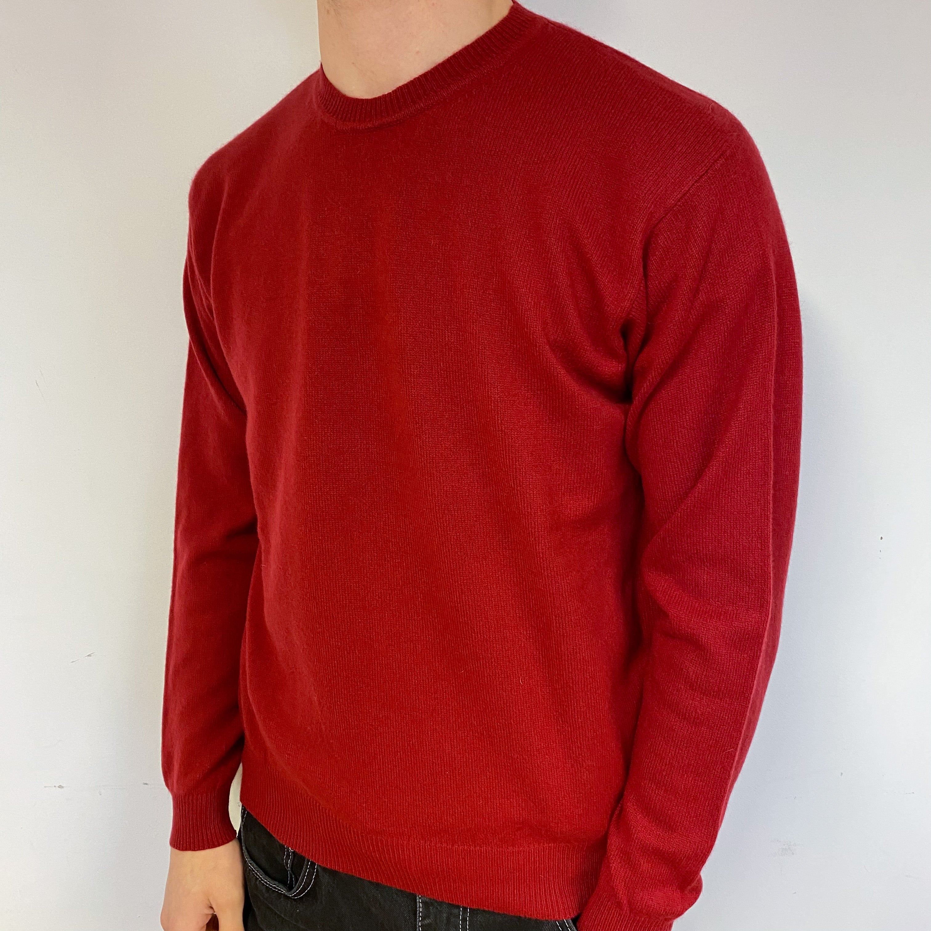 Men’s Crimson Red Cashmere Crew Neck Jumper Medium