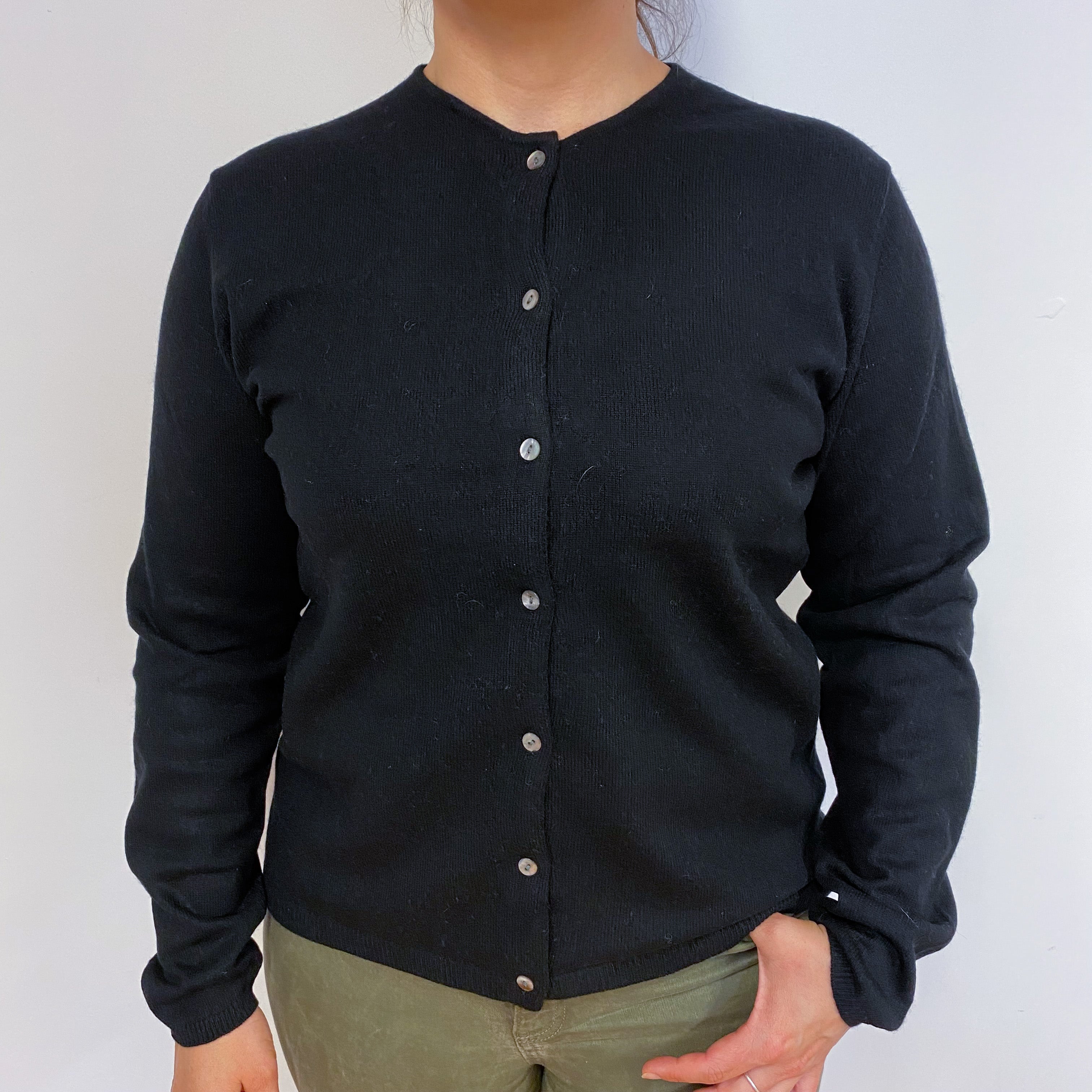 Classic Black Crew Neck Cardigan Large