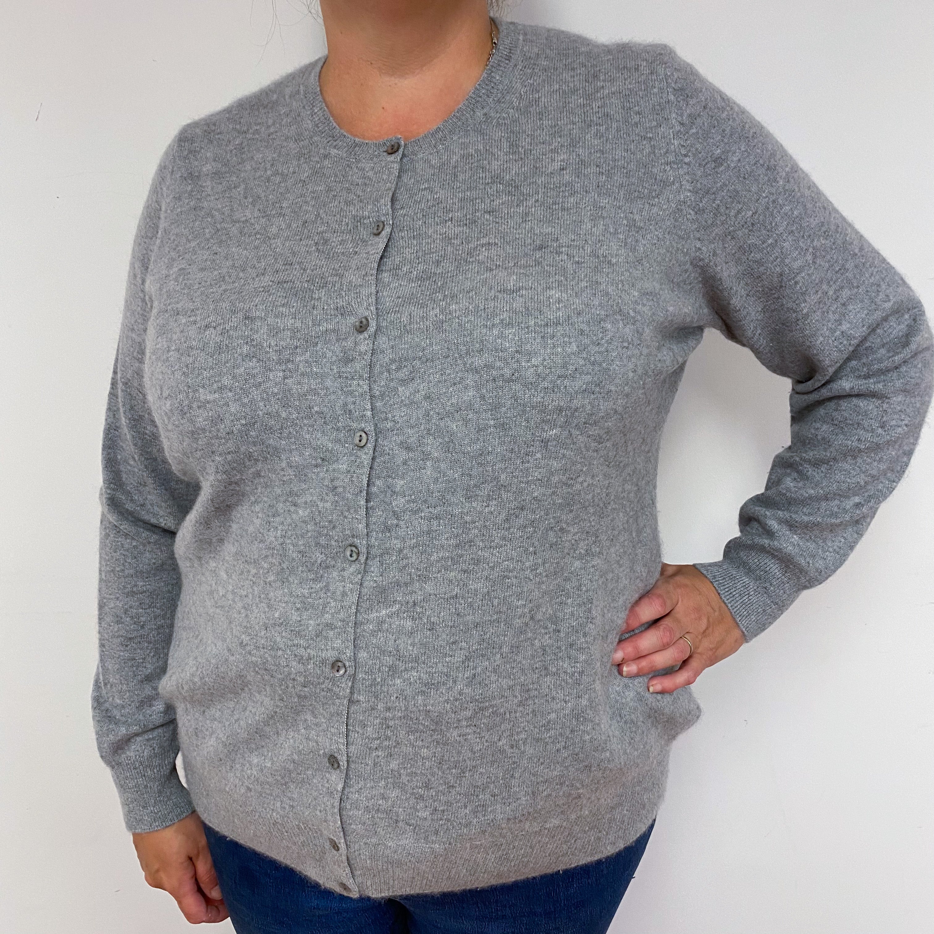 Ash Grey Crew Neck Cardigan Extra Large