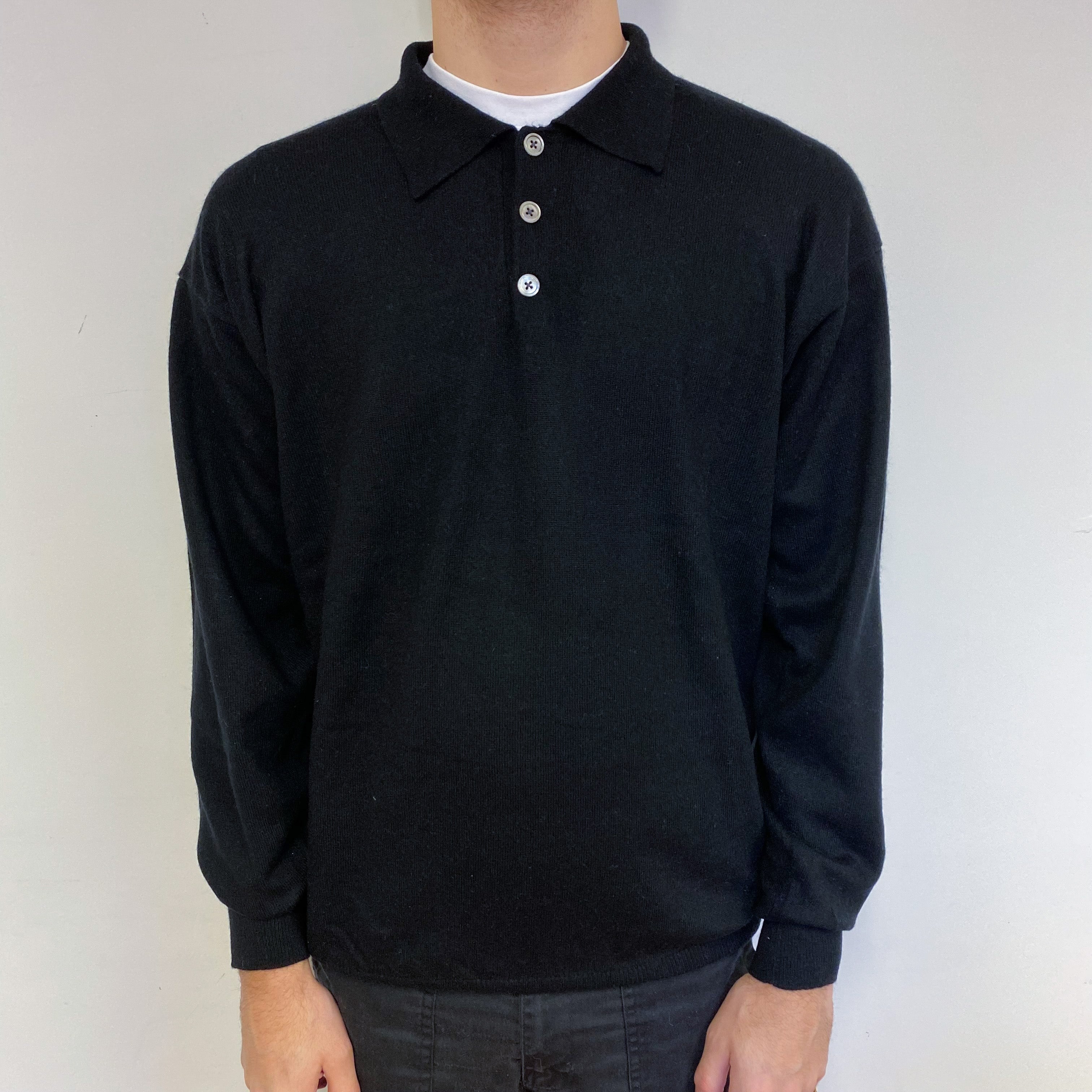 Men’s Black Polo Collar Jumper Large