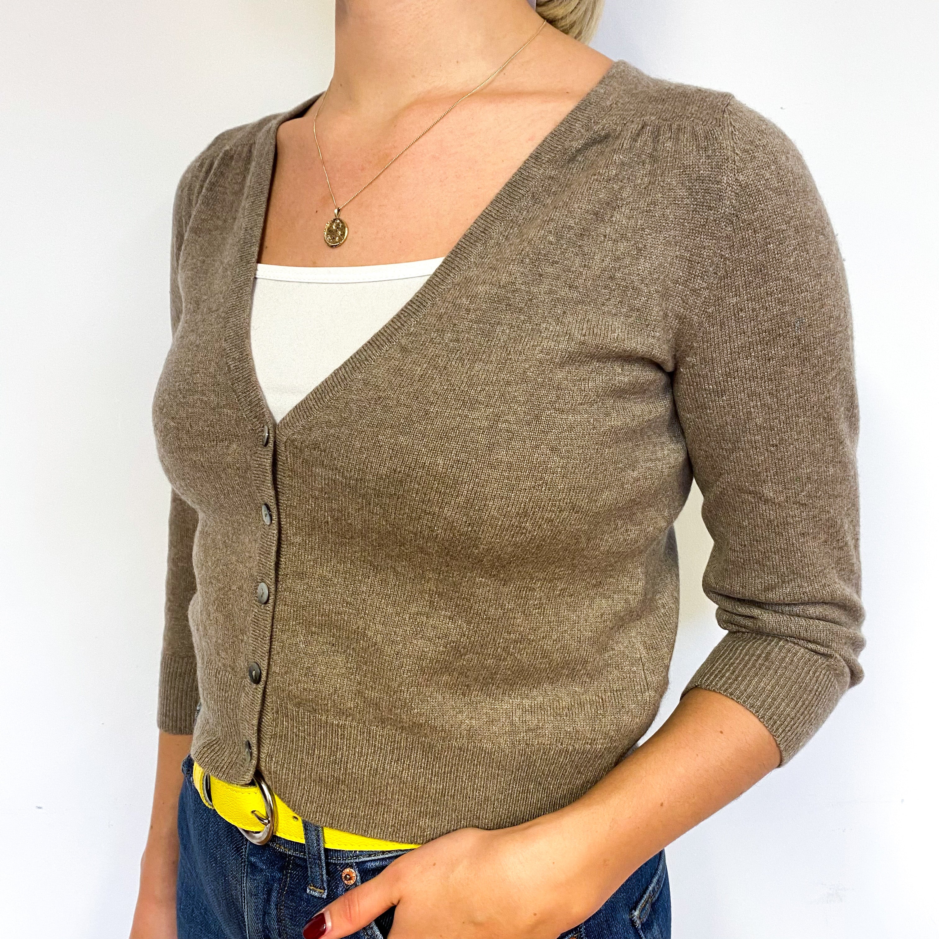 Taupe Brown V Neck Cardigan Small