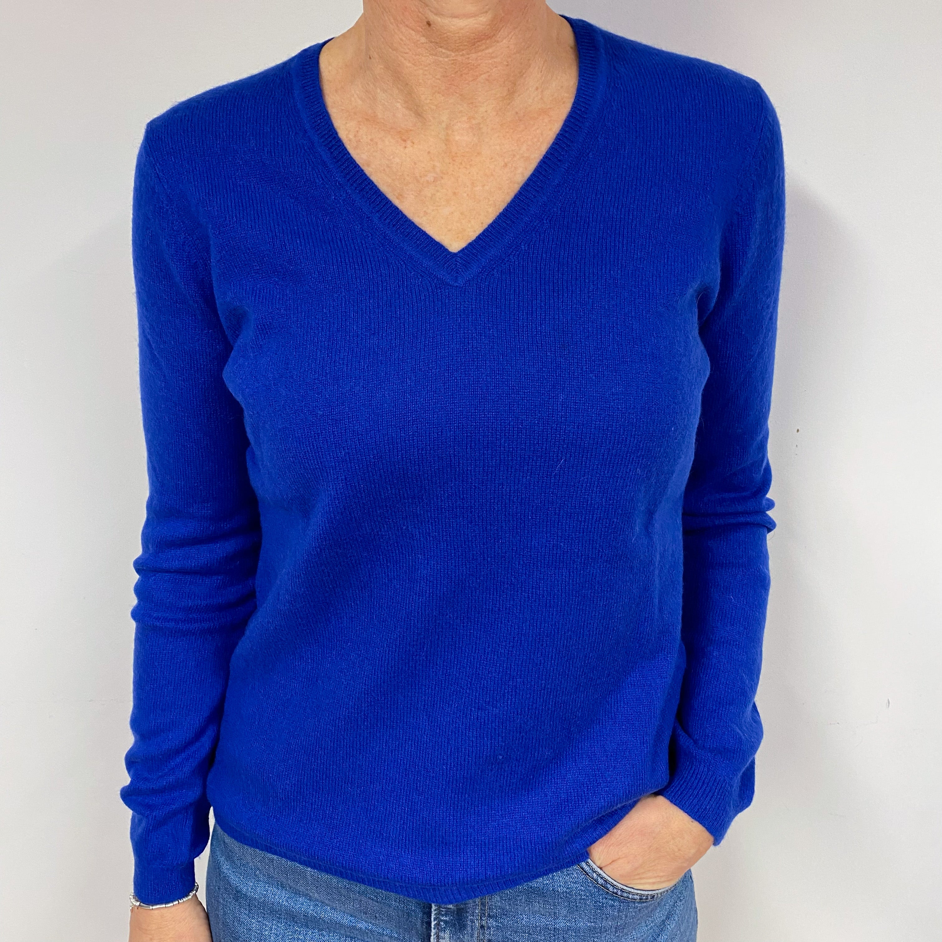 Admiral Blue Cashmere V-Neck Jumper Medium