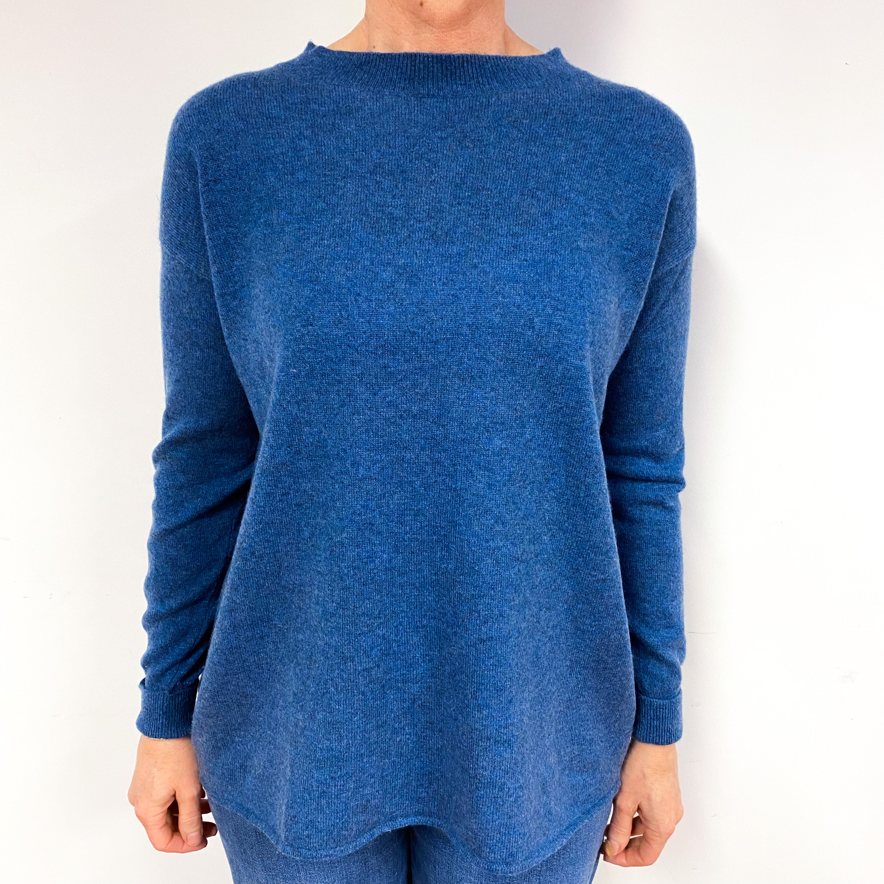 Poetry Blue Open Back Cashmere Crew Neck Jumper Medium