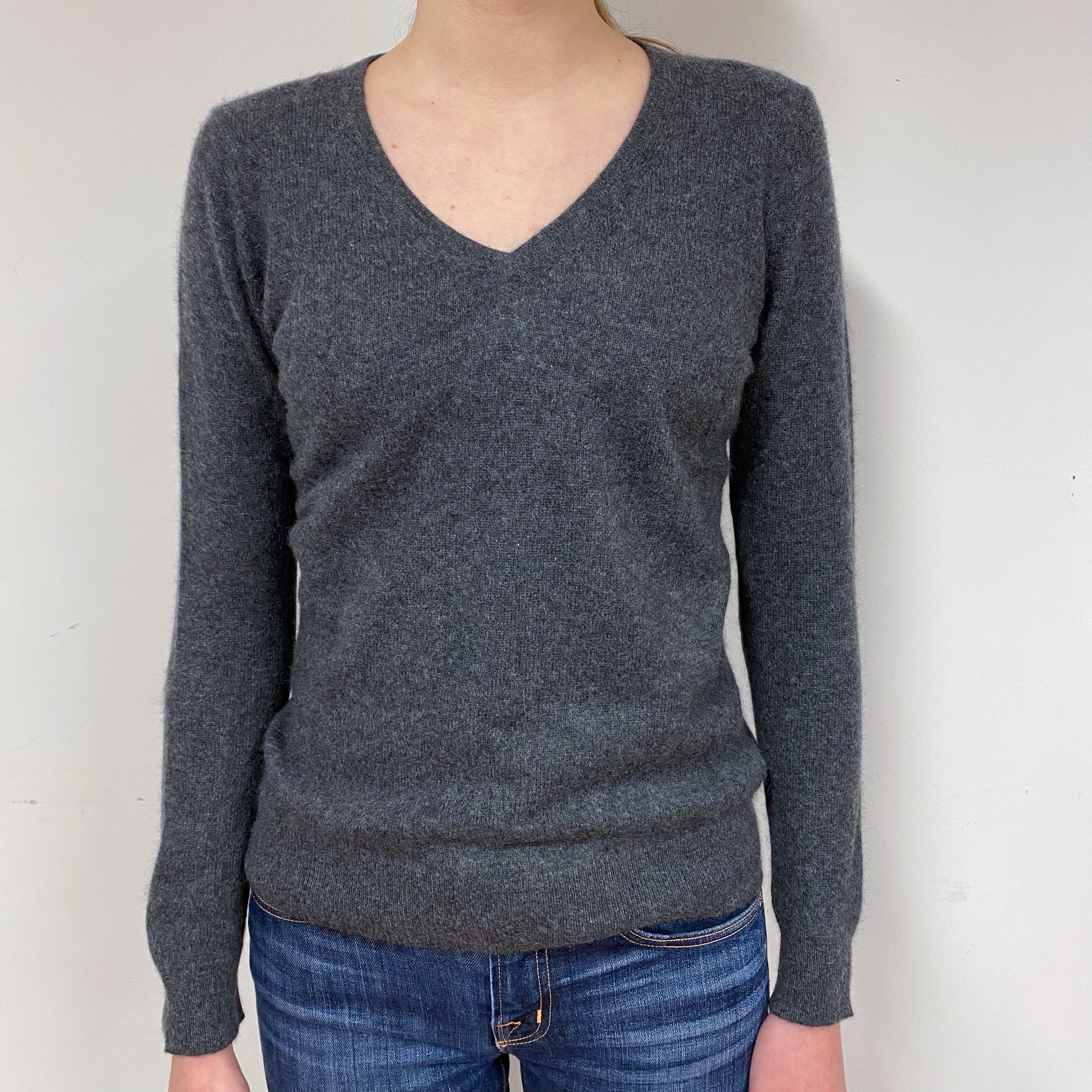 Slate Grey Cashmere V-Neck Jumper Extra Small