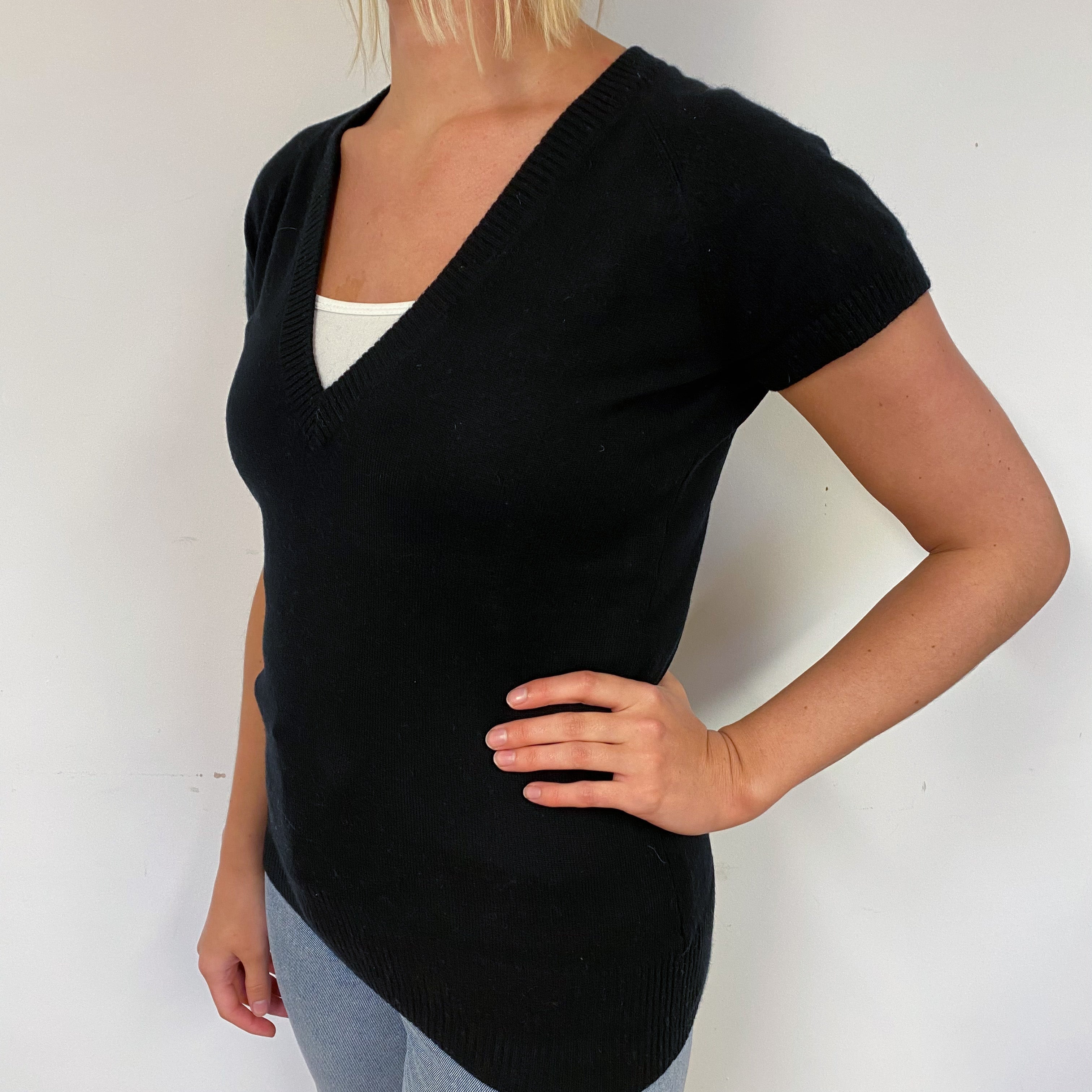 Black Cashmere Short Sleeve Jumper Small