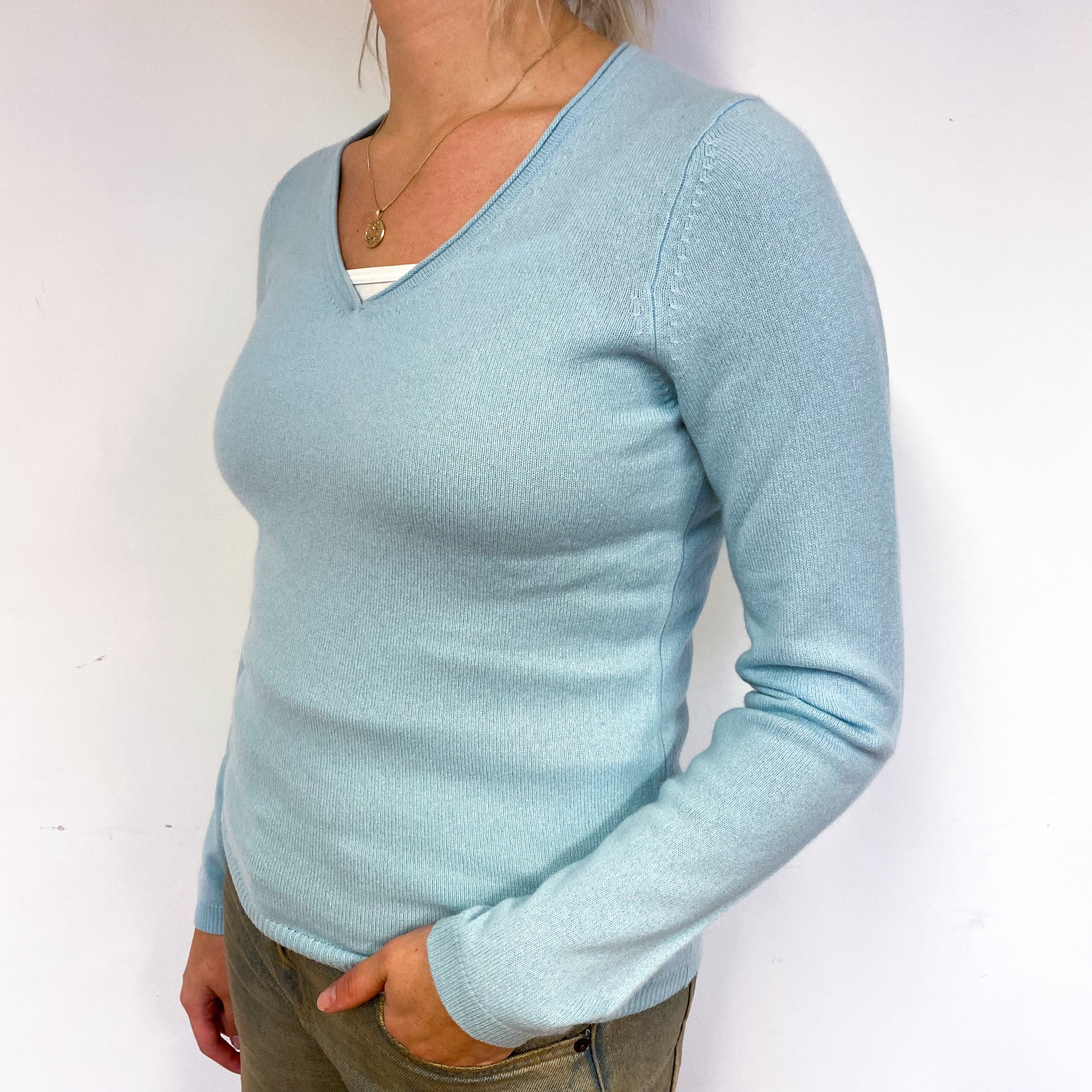 Mint Green Cashmere V-Neck Jumper Small