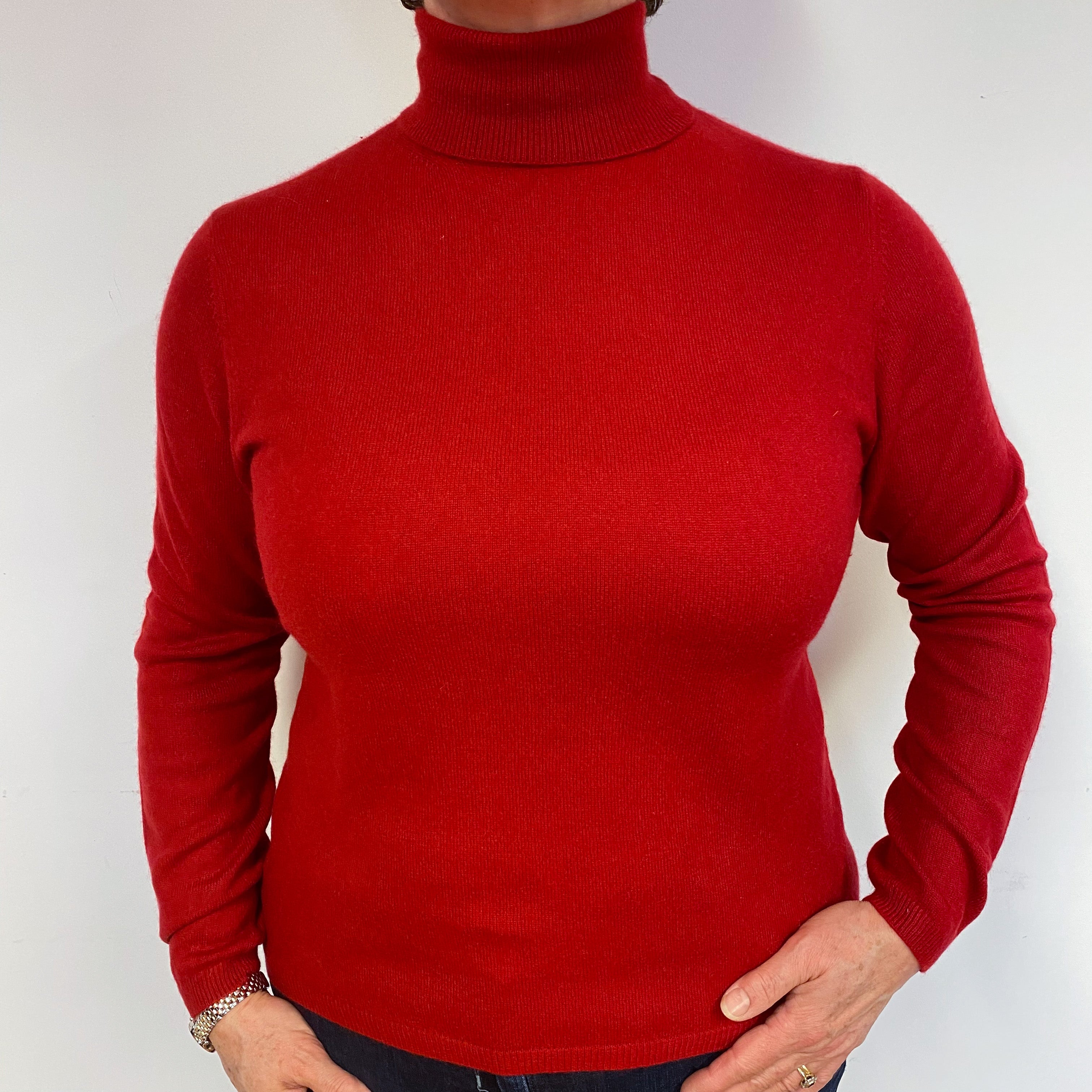 Post Box Red Cashmere Polo Neck Jumper Large