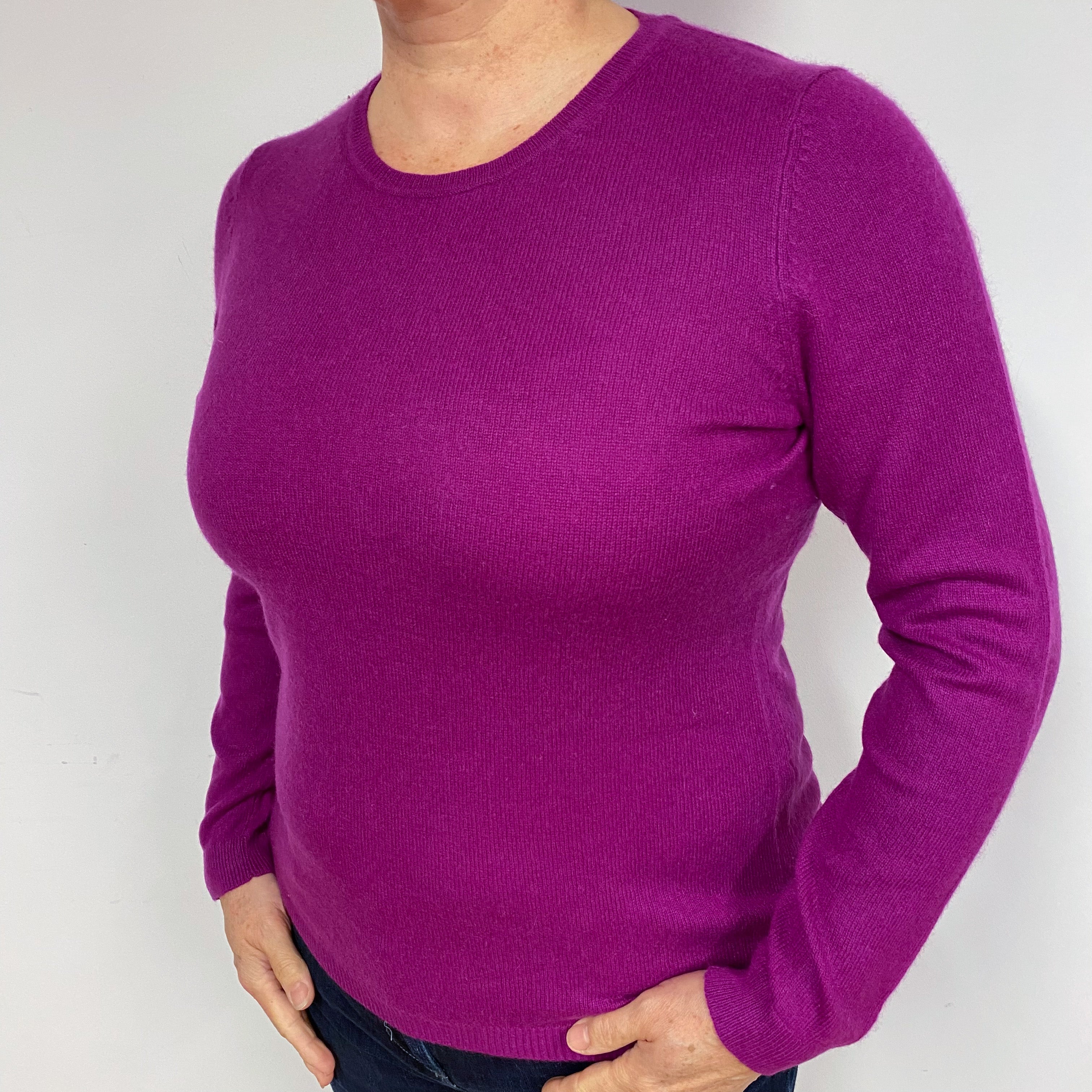 Magenta Purple Cashmere Crew Neck Jumper Large