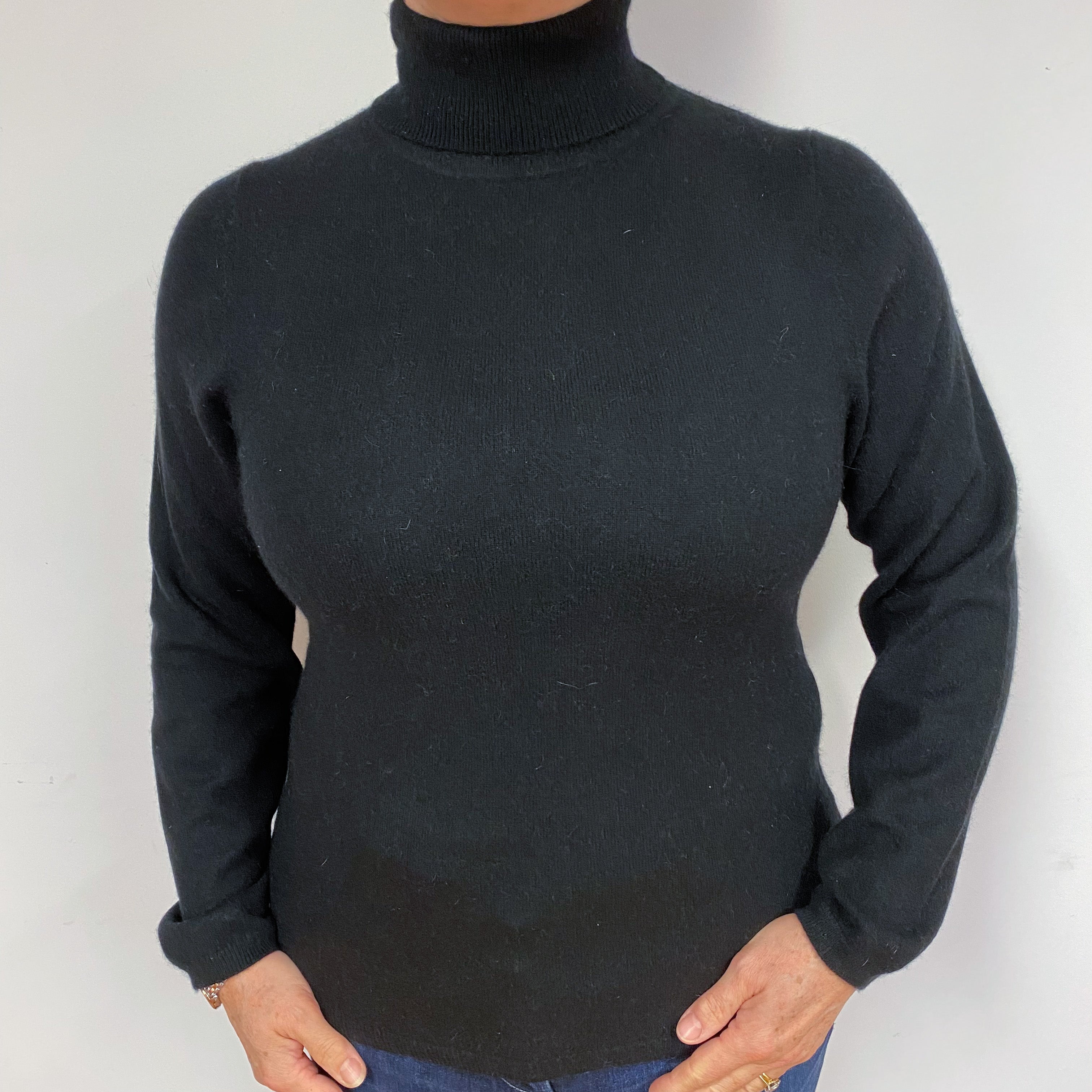 Black Cashmere Polo Neck Jumper Large