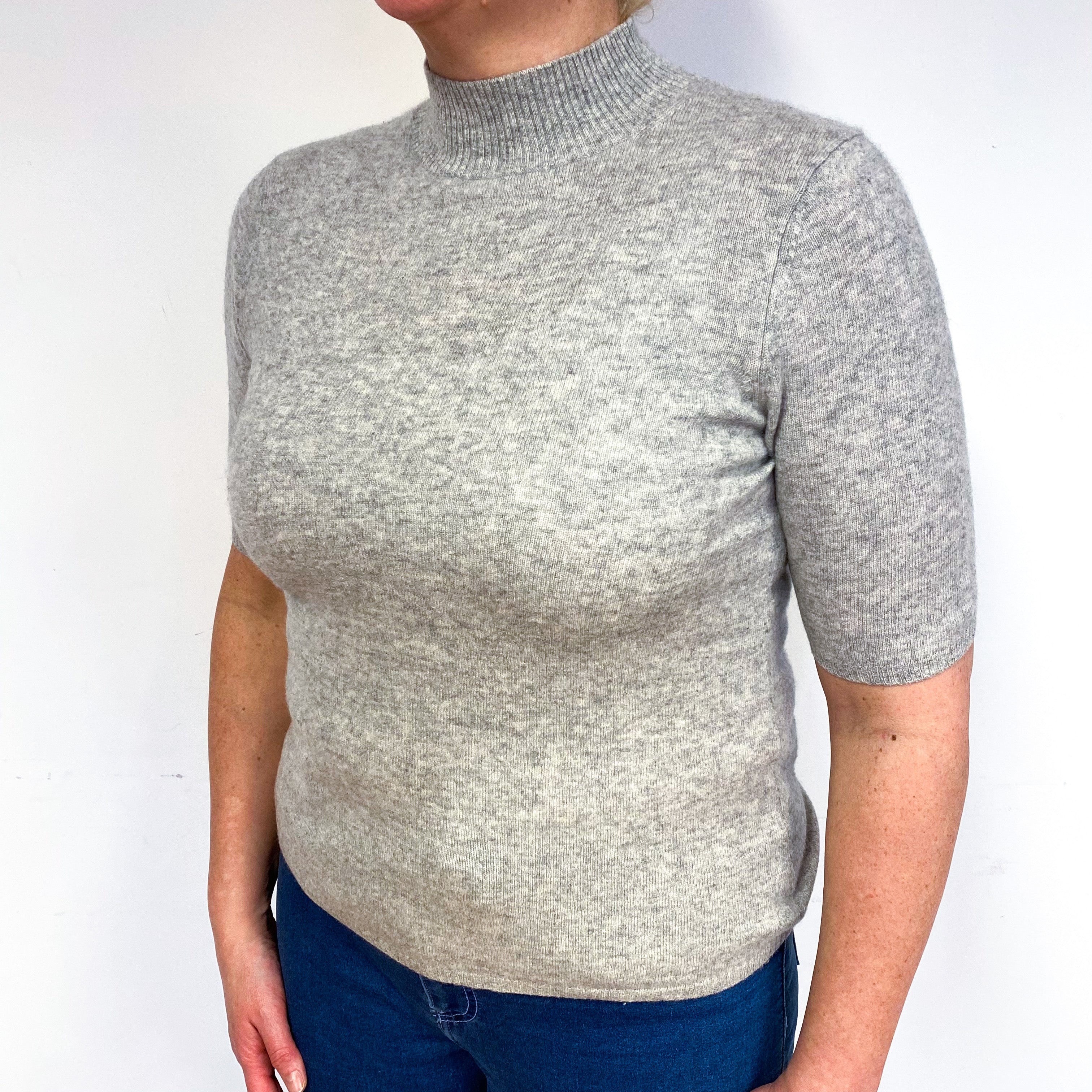Grey Short Sleeve Cashmere Turtle Neck Jumper Large