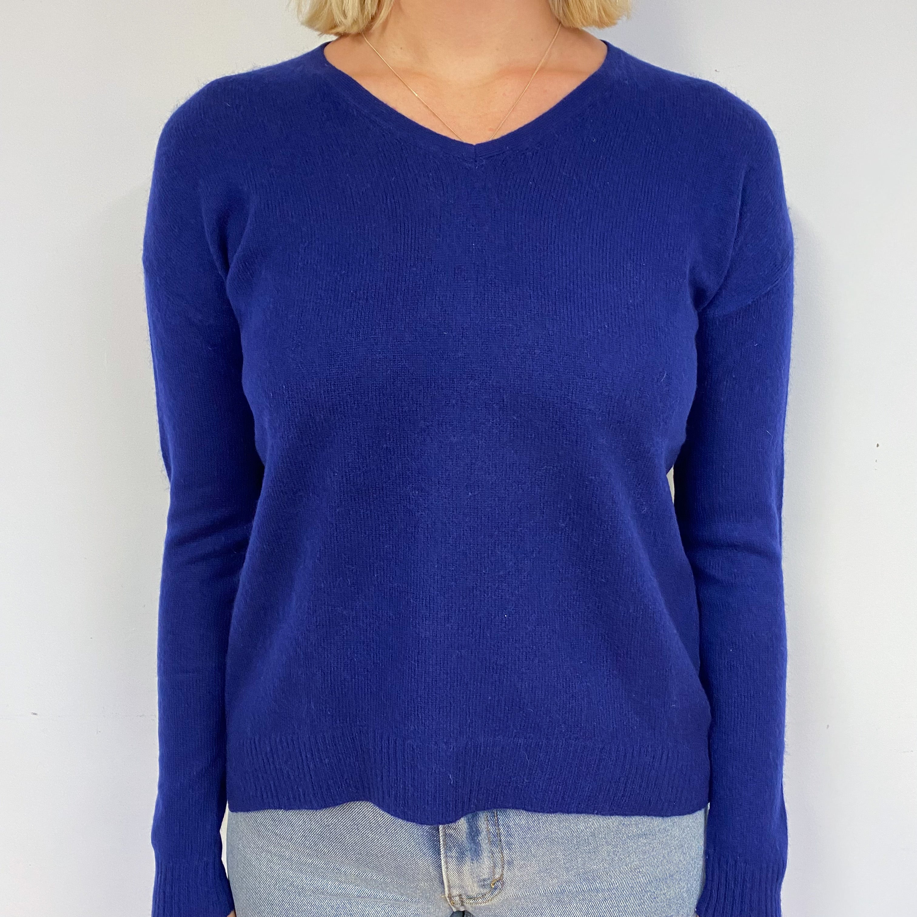 Midnight Blue Cashmere V-Neck Jumper Small