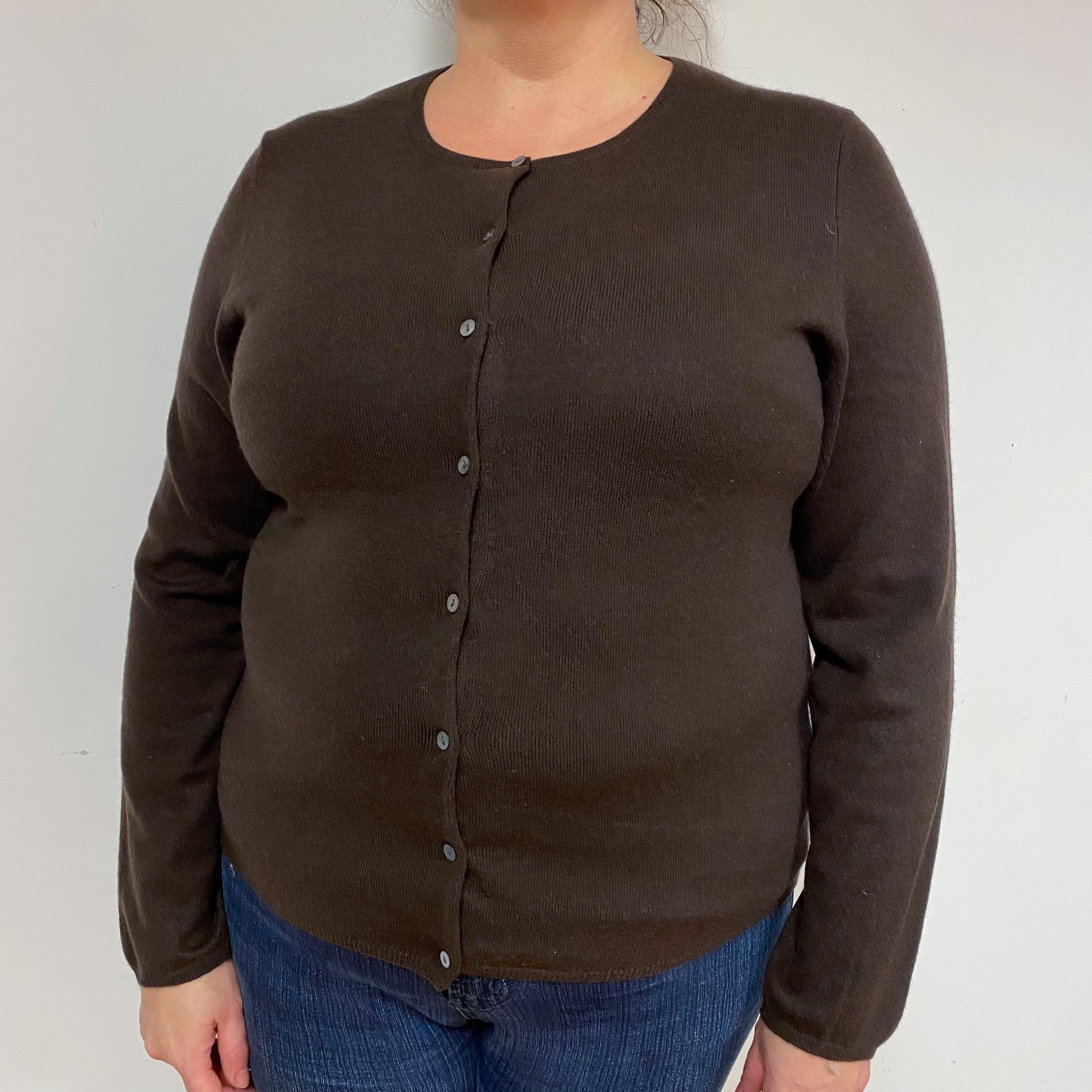 Peppercorn Brown Cashmere Crew Neck Cardigan Extra Large