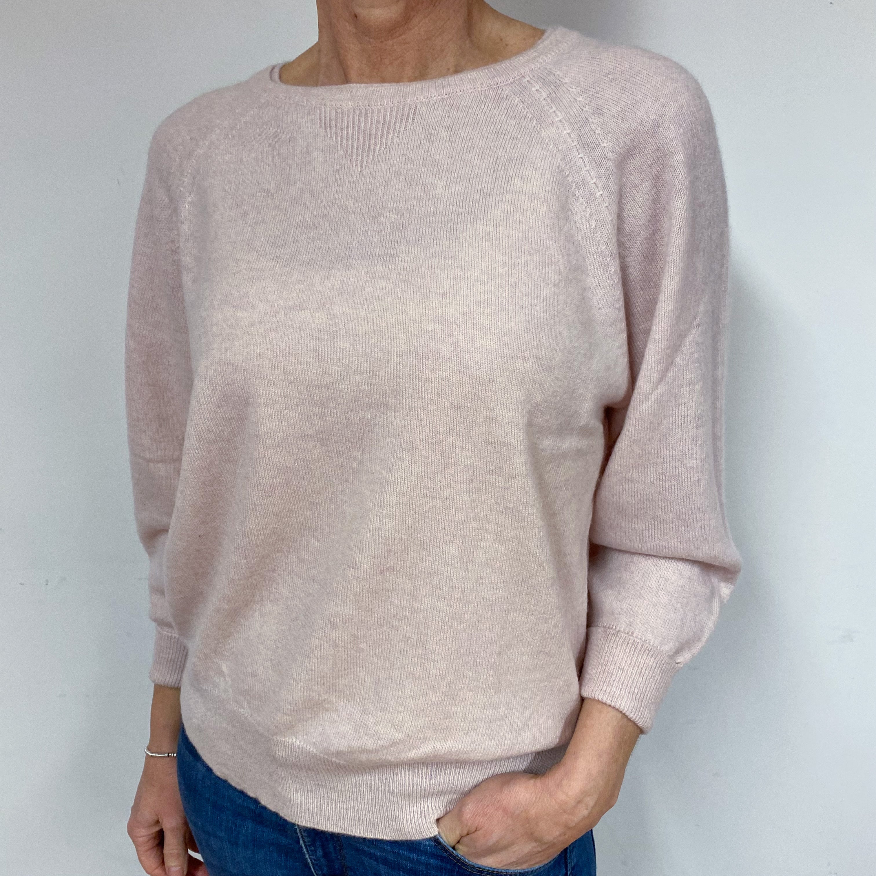 Pale Pink Cashmere Crew Neck Jumper Medium