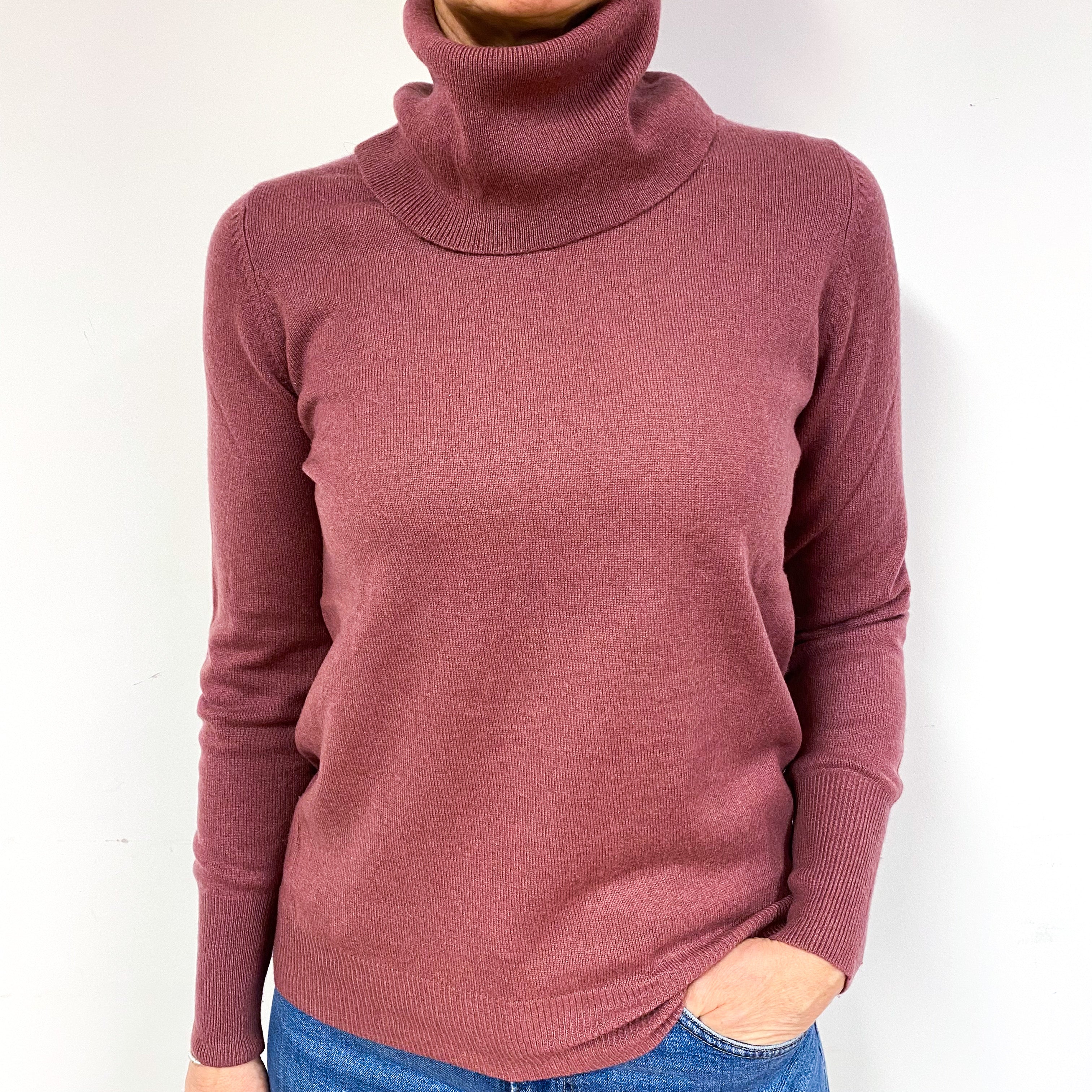 Jaeger Heather Pink Cashmere Polo Neck Jumper Medium
